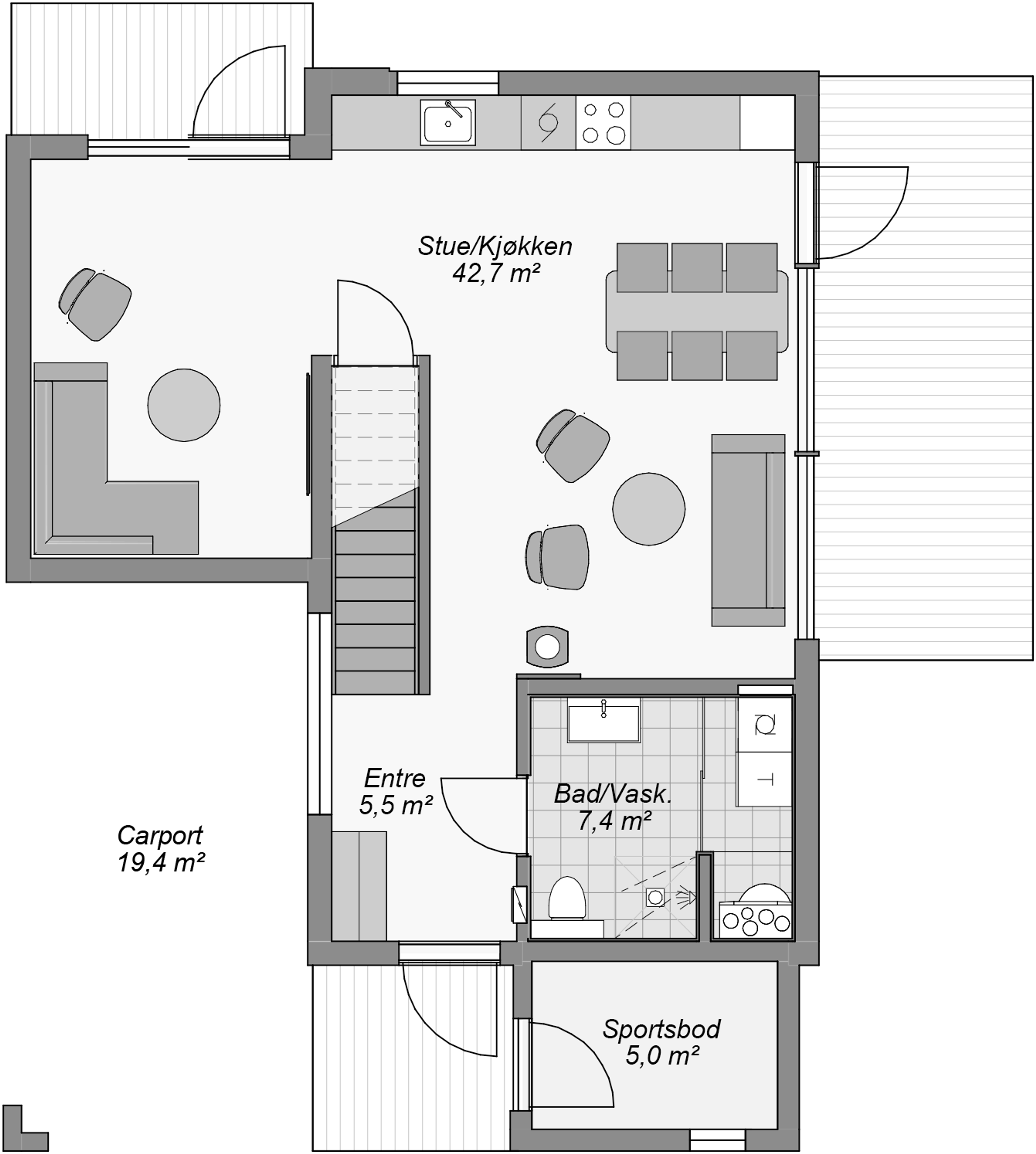 Jessheim med carport og tilbygg 1. etg