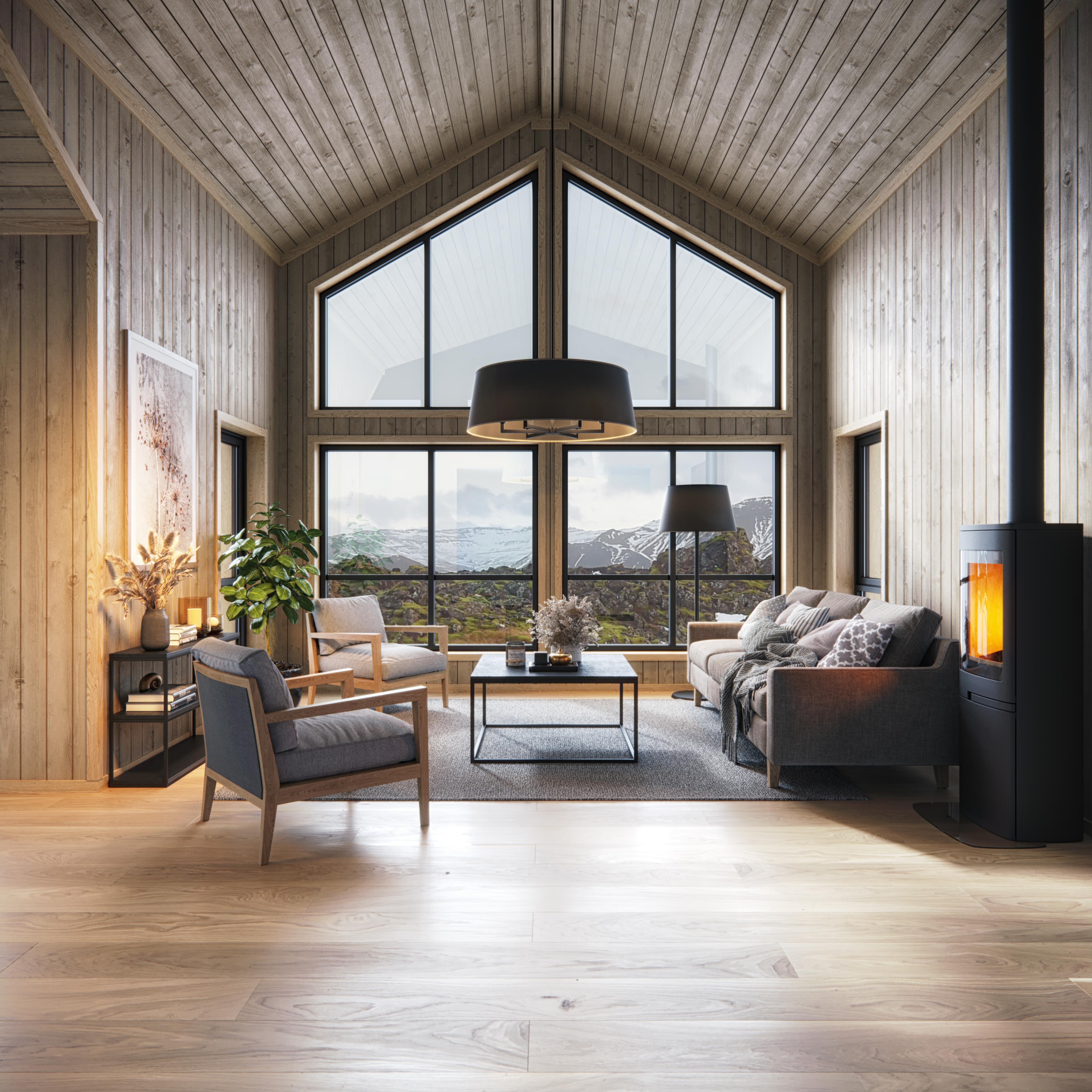 Hytte Istjern Moderne Høy – moderne hytte med flott vindusfasade og hems