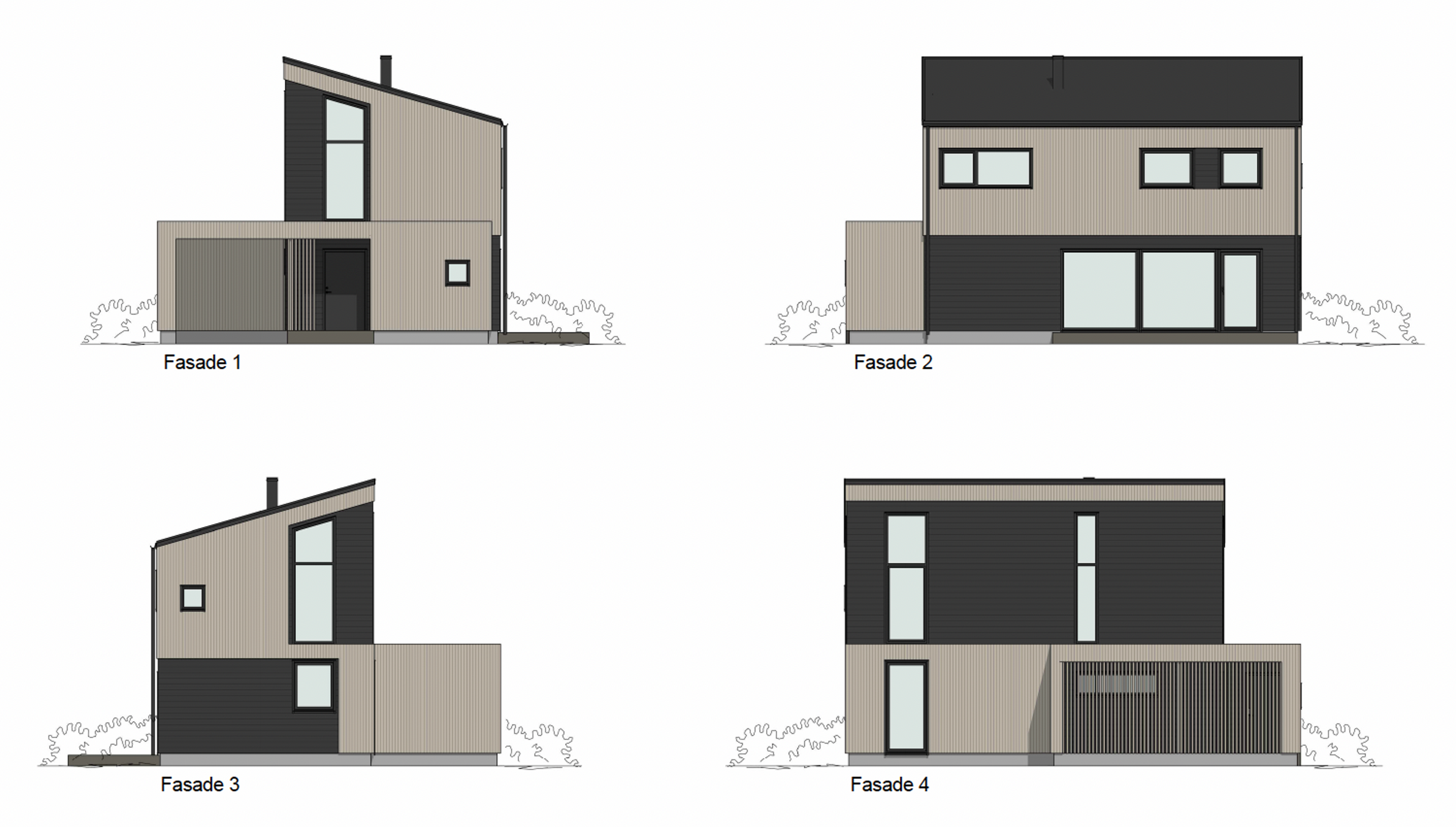 Fasader av Jessheim med carport