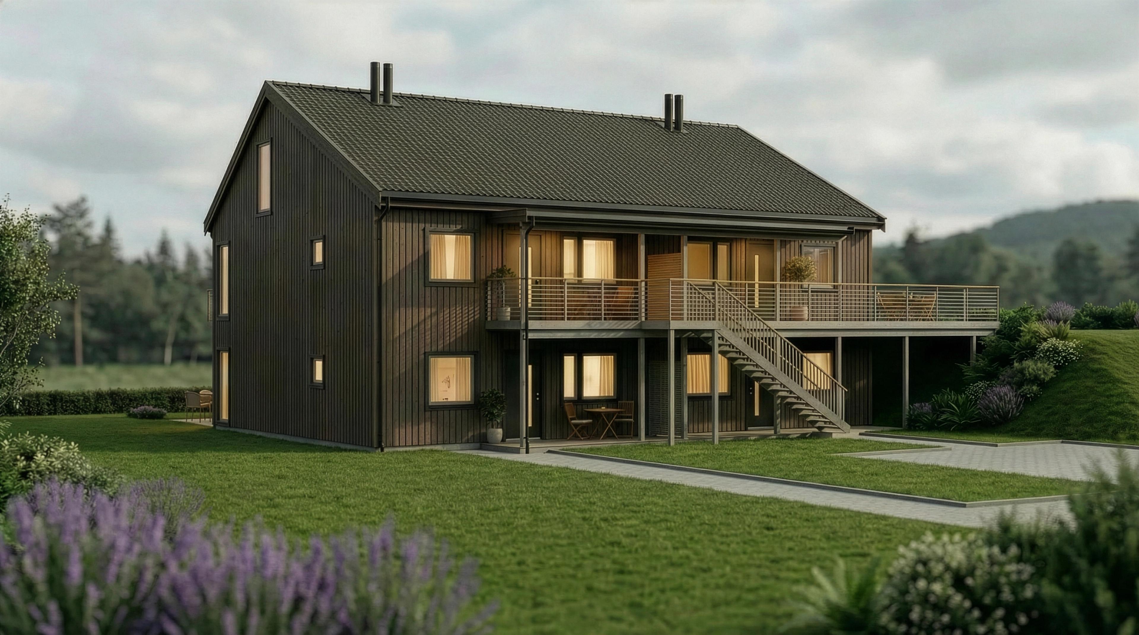 Illustrasjon på 4-mannsbustad inngangsparti