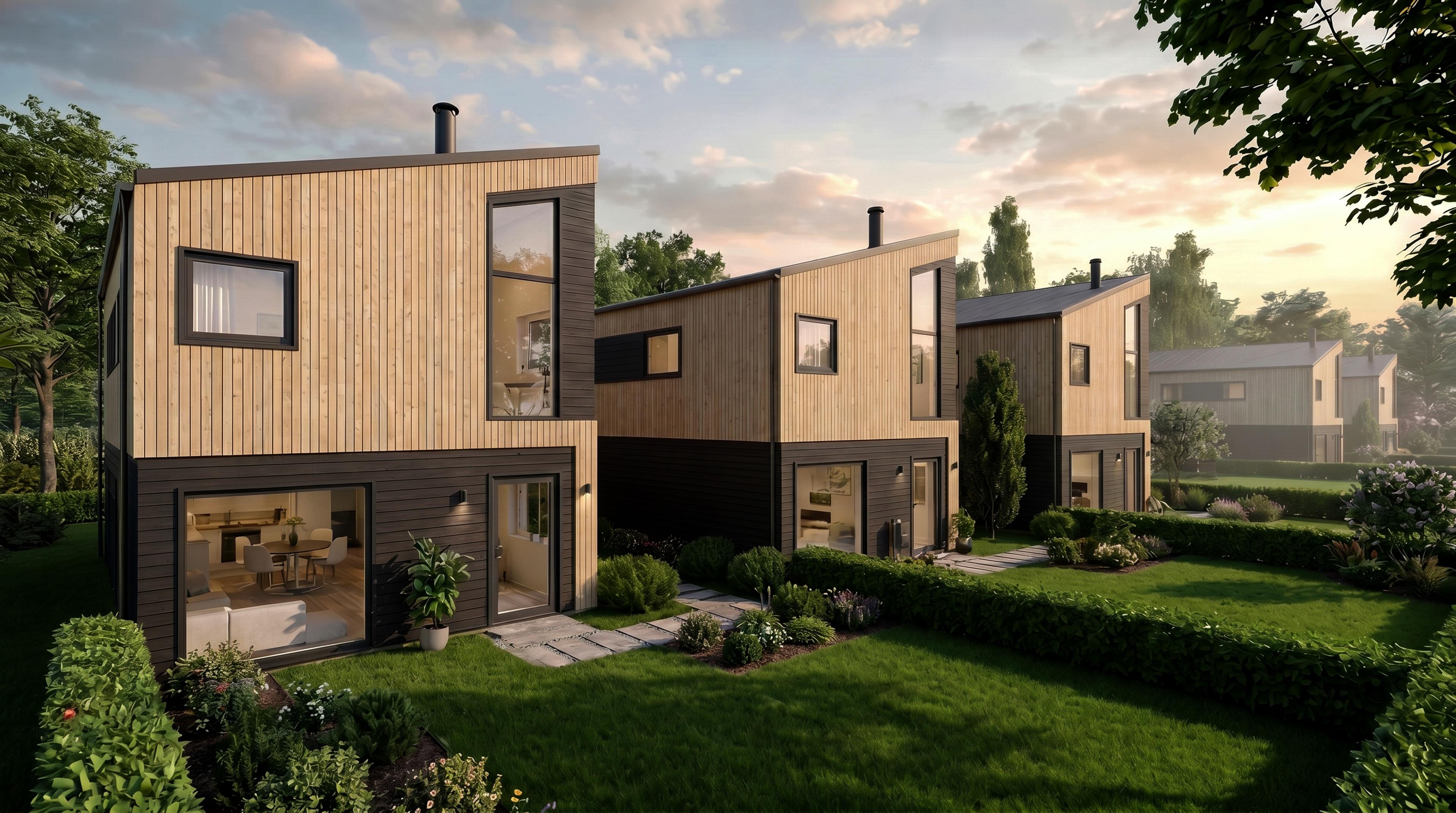 Moderne rekkehus med hage