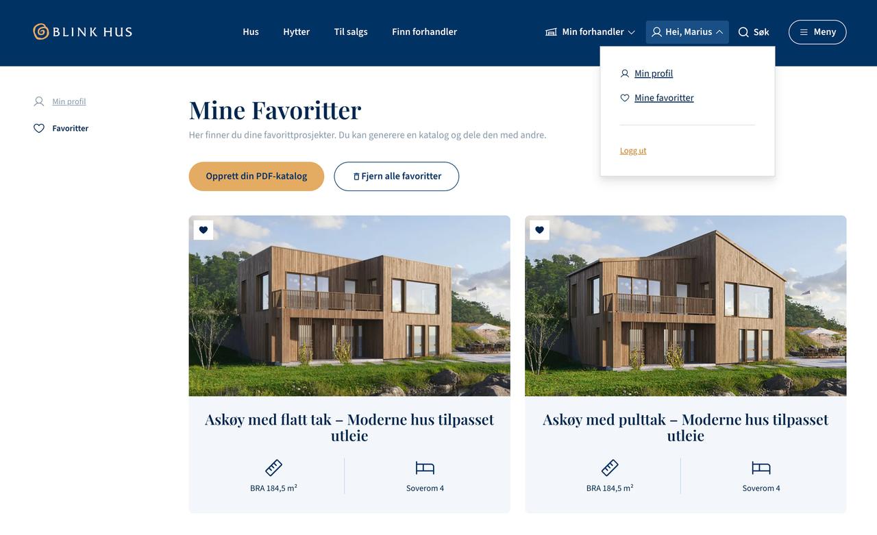 Merk husene du liker, klikk på «Hei, ditt navn», og gå videre til «Mine favoritter».