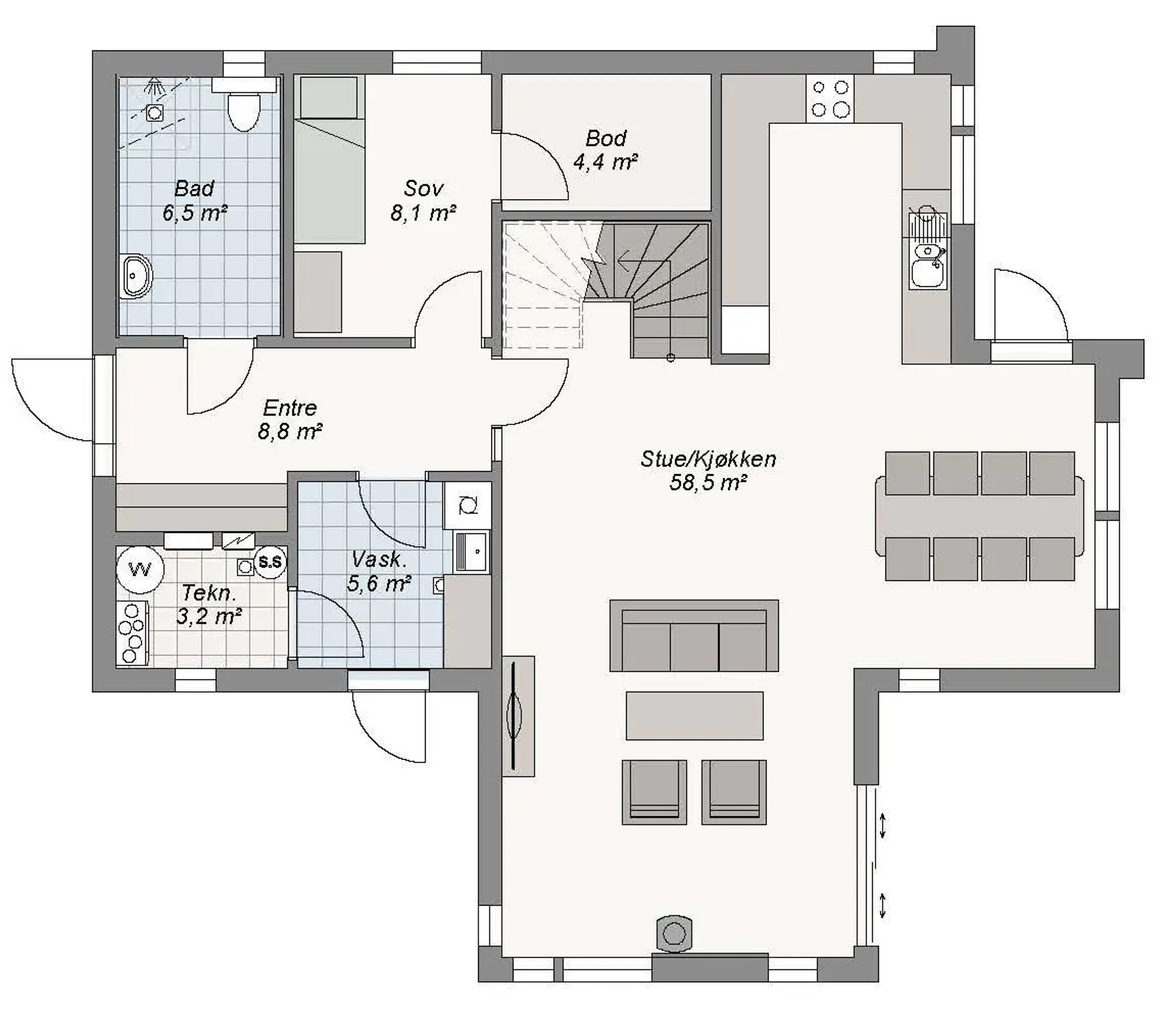Skien plantegning 1. etg