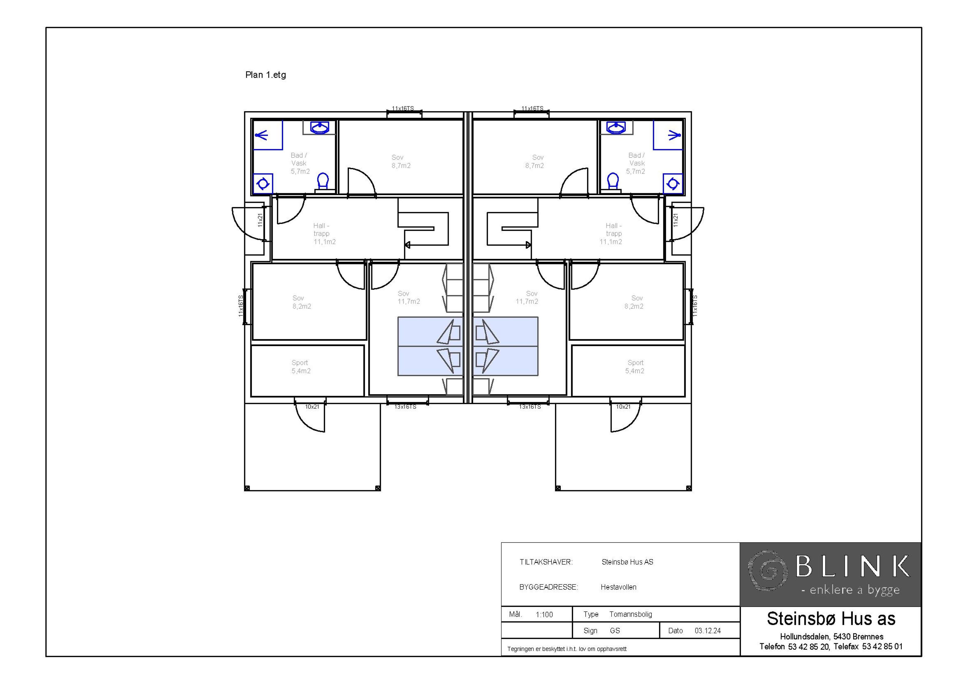 Planteiknig 1. etasje tomannsbustad