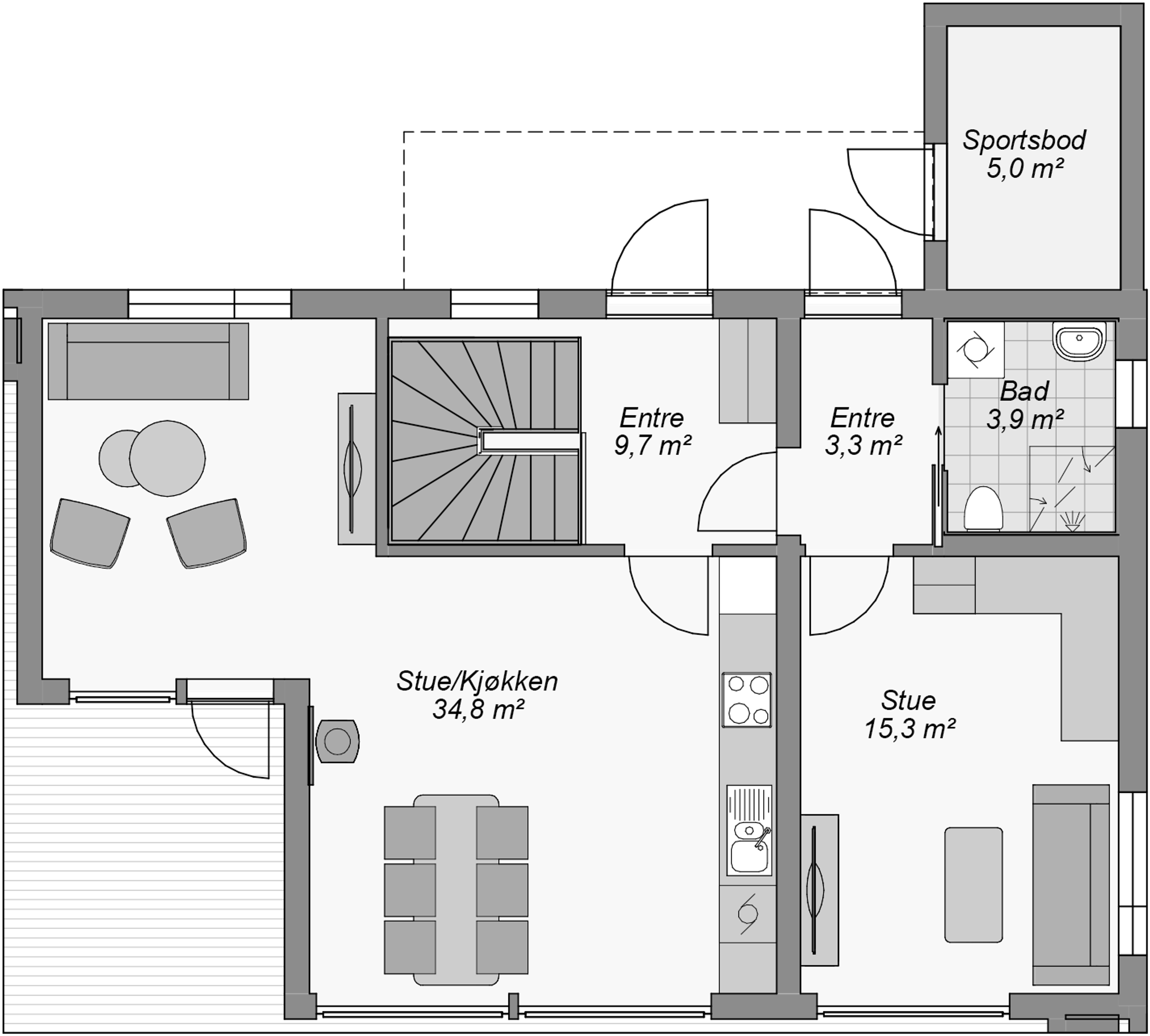Plantegning av en moderne bolig