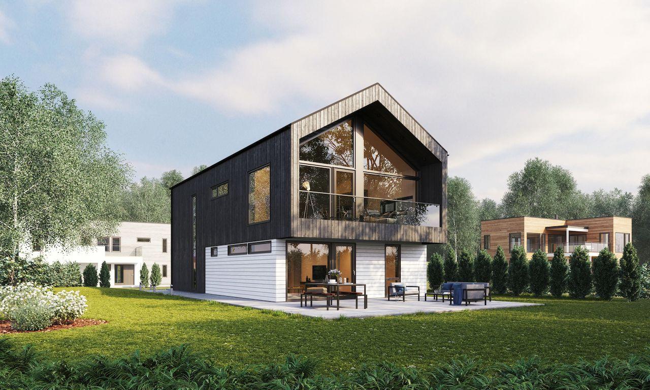 Bildetekst: Tønsberg er et hus med 4 soverom, saltak og høye vindusflater – attraktive egenskaper for de som leter etter et nytt hus! 