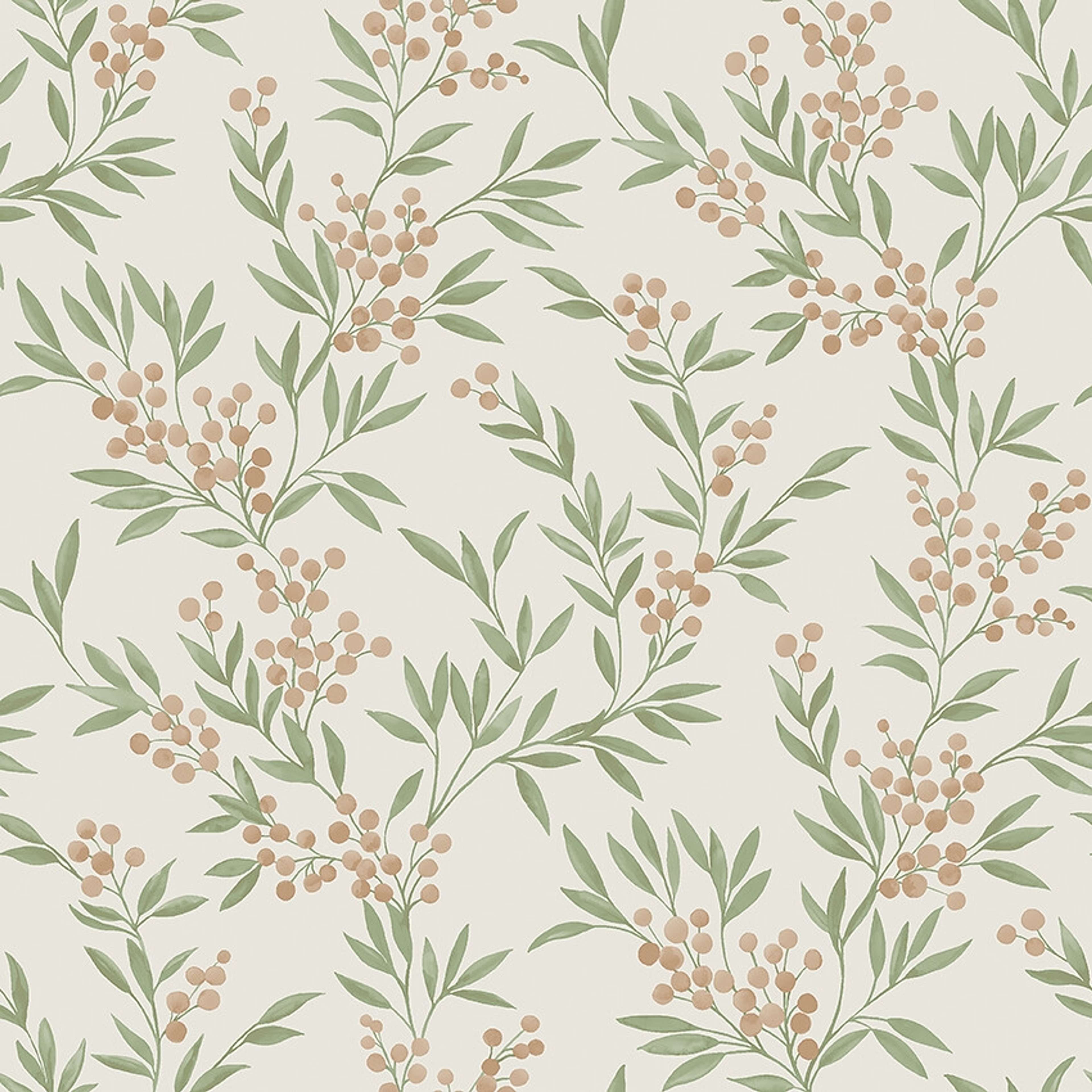 Forest Berries tapet med botaniskt mönster i beige. Från kollektionen Woodland. Nonwoven-material med rak passning.