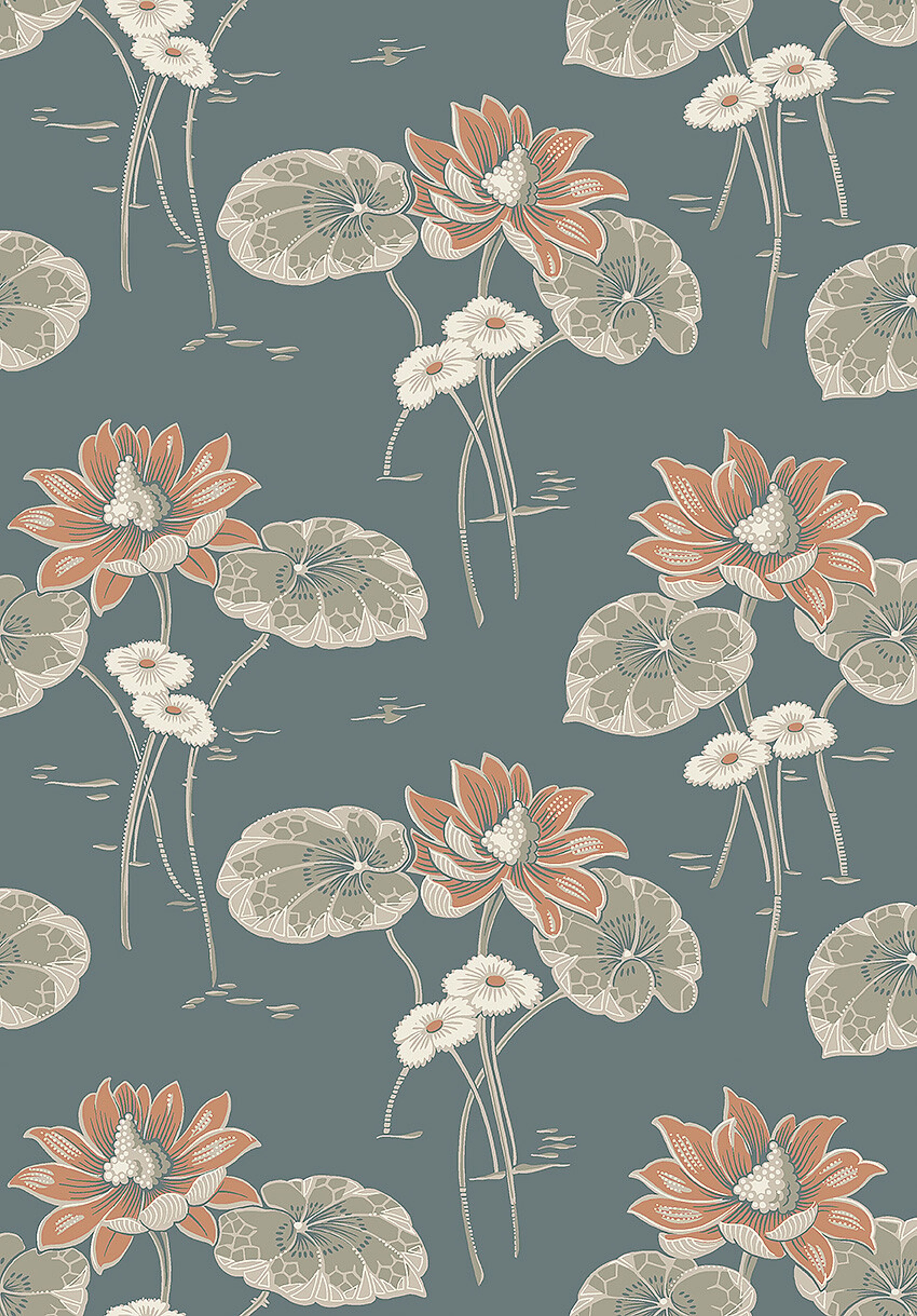 Haga tapet med blommigt mönster i blå. Från kollektionen Alla Tiders Hus. Nonwoven-material med förskjuten passning. Passar i vardagsrum, matsal och kök.