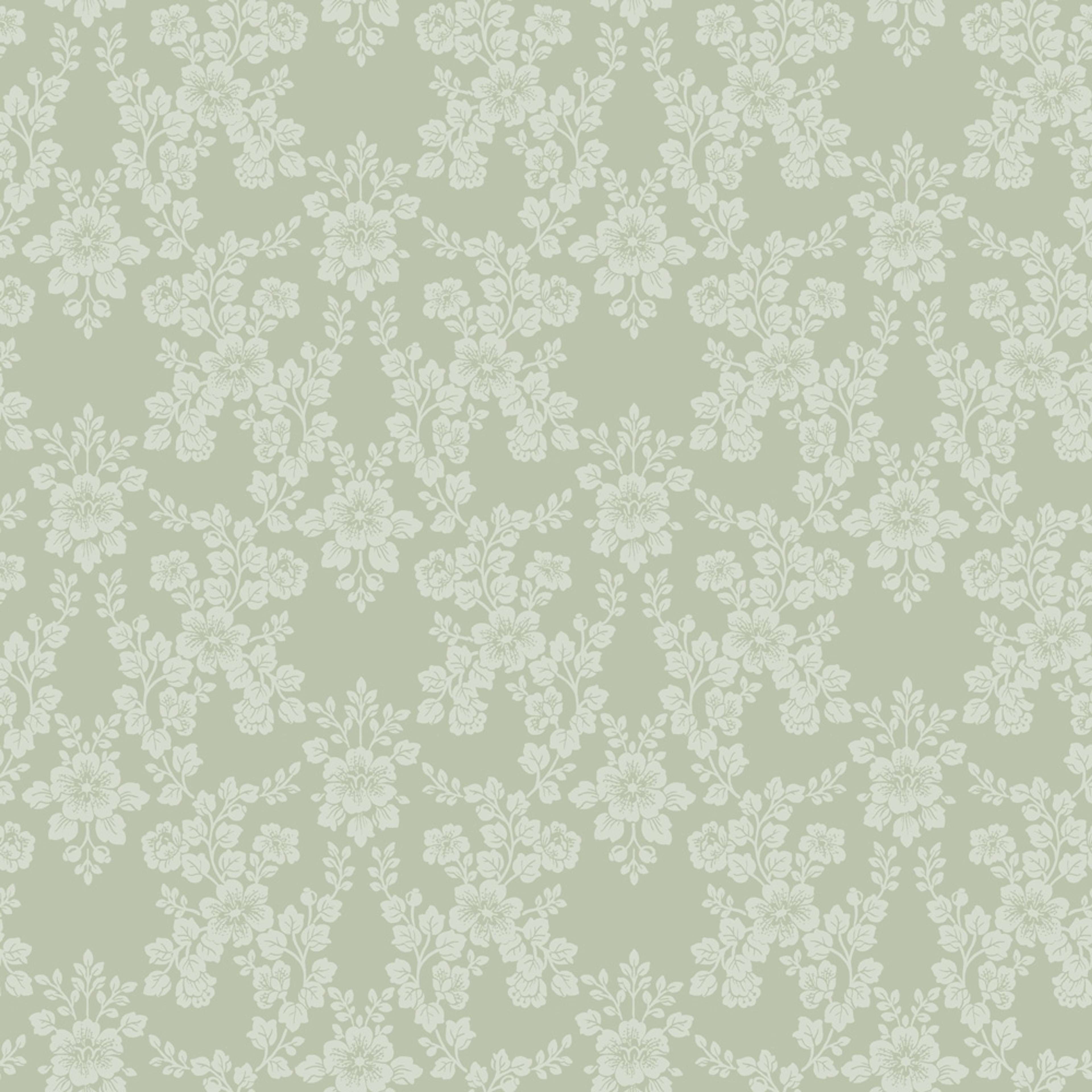 Rosita grön, tapet tapet med blommigt mönster i grön. Från kollektionen Sommaräng. Nonwoven-material med rak passning.