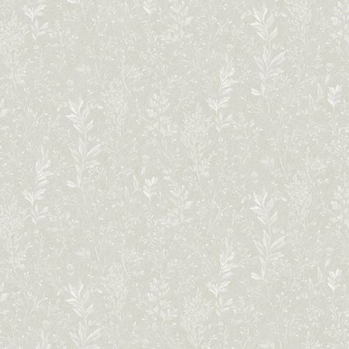 Tuva, ljusgrå tapet tapet med botaniskt mönster i grå. Från kollektionen Hav & Land. Nonwoven-material med rak passning.