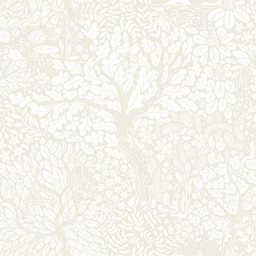 Olle tapet med blommigt mönster i vit och beige. Från kollektionen hjärterum. Nonwoven-material med förskjuten passning.