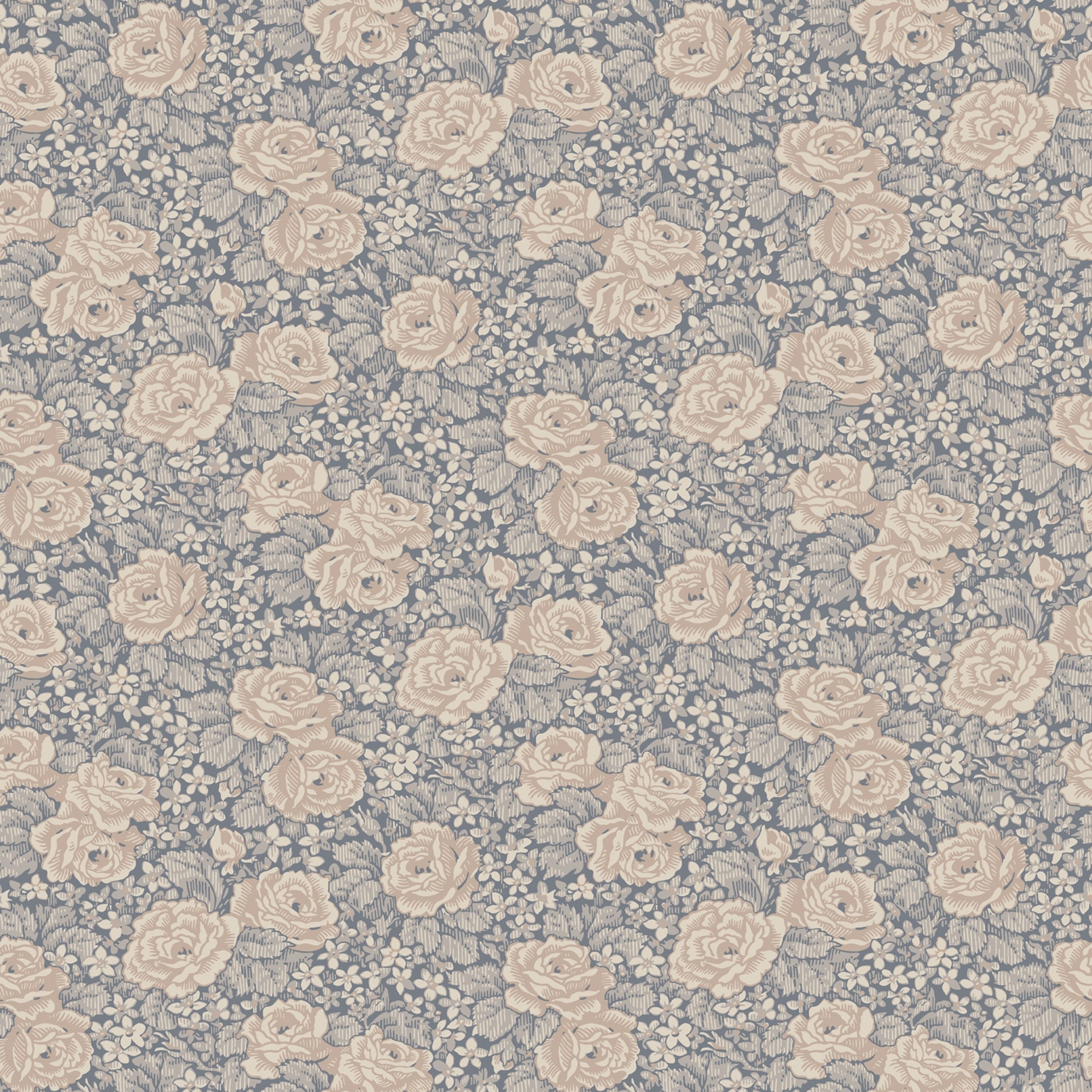 Rosengång tapet med blommigt mönster i rosa och blå. Från kollektionen Rosenlycka. Nonwoven-material med rak passning. Country-stil. Passar i vardagsrum, sovrum och matsal.