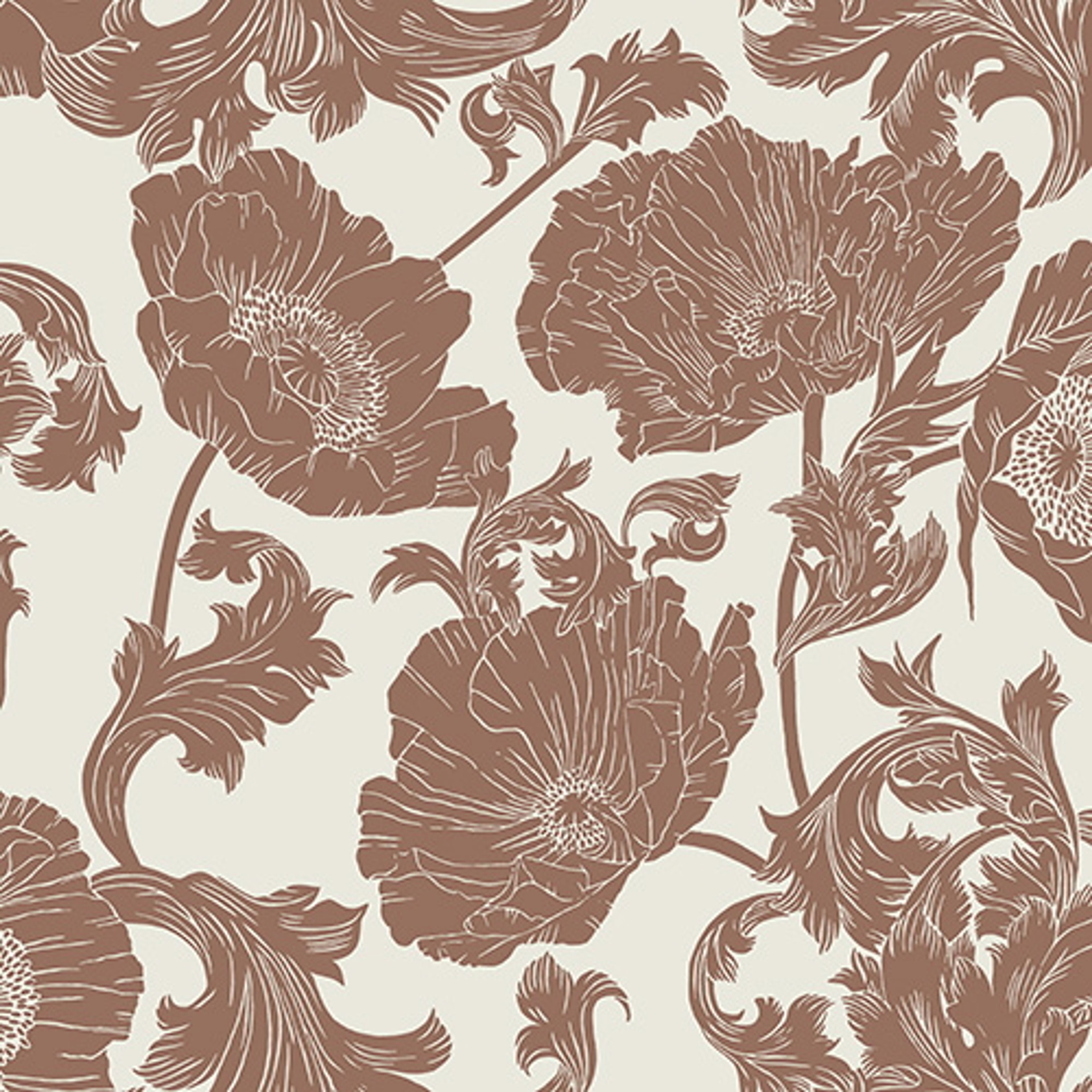 Papaver stora blommor, vit och röd tapet från Midbec med blommigt mönster i röd. Från kollektionen Ekbacka. Nonwoven-material med förskjuten passning.