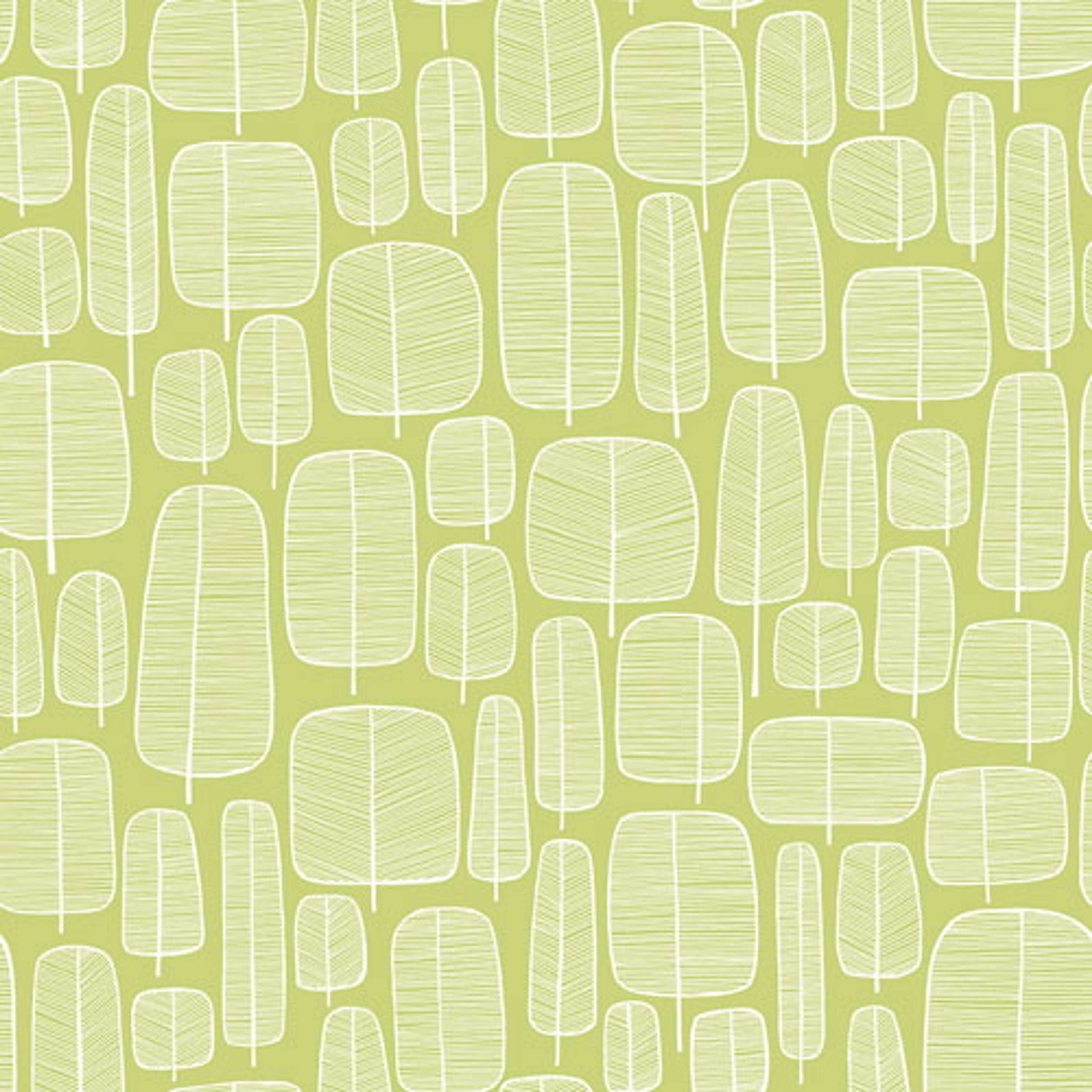 Little Trees Peagreen tapet från Midbec med botaniskt, retro mönster i grön. Från kollektionen Kinfolk. Nonwoven-material med rak passning.