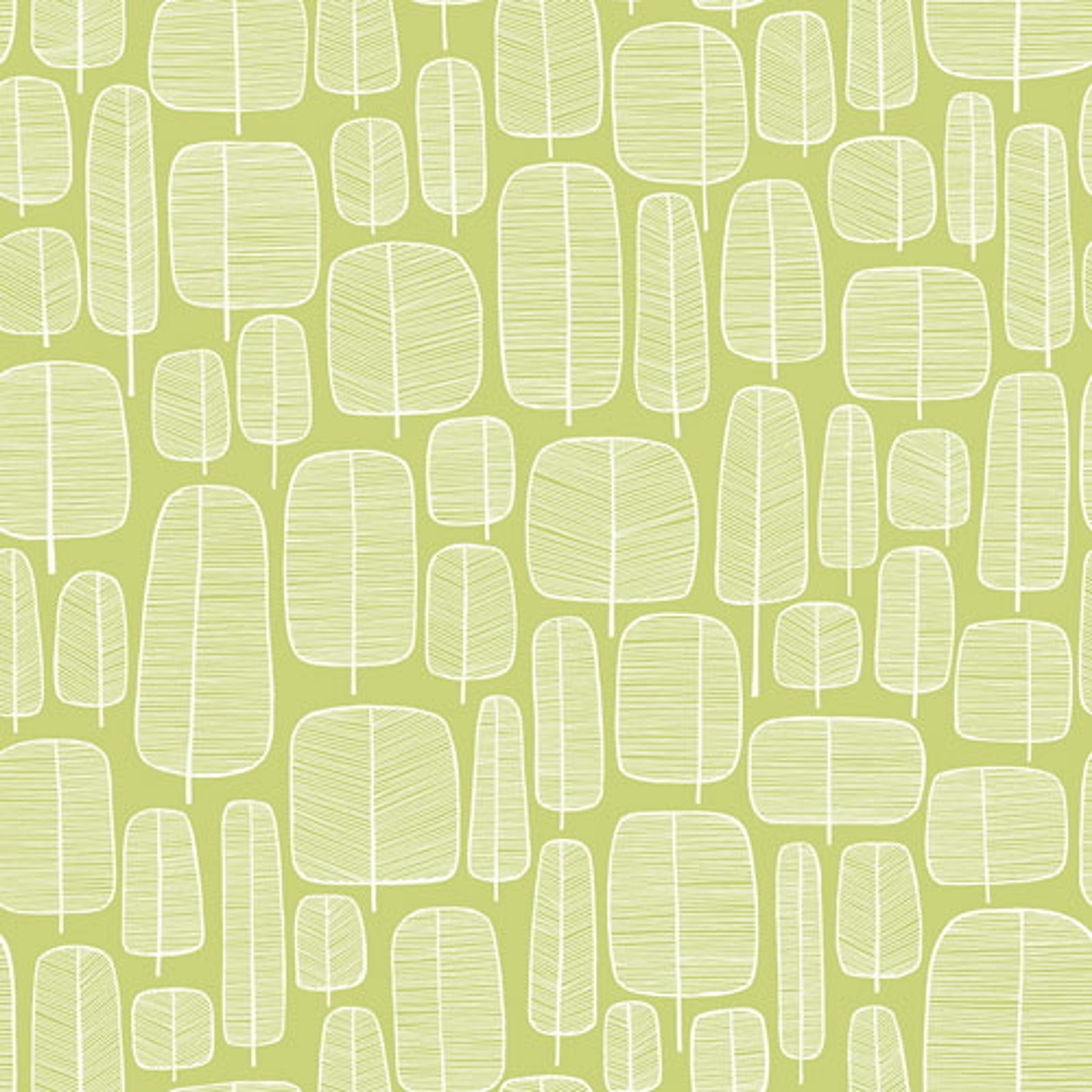 Little Trees Peagreen tapet från Midbec med botaniskt, retro mönster i grön. Från kollektionen Kinfolk. Nonwoven-material med rak passning.