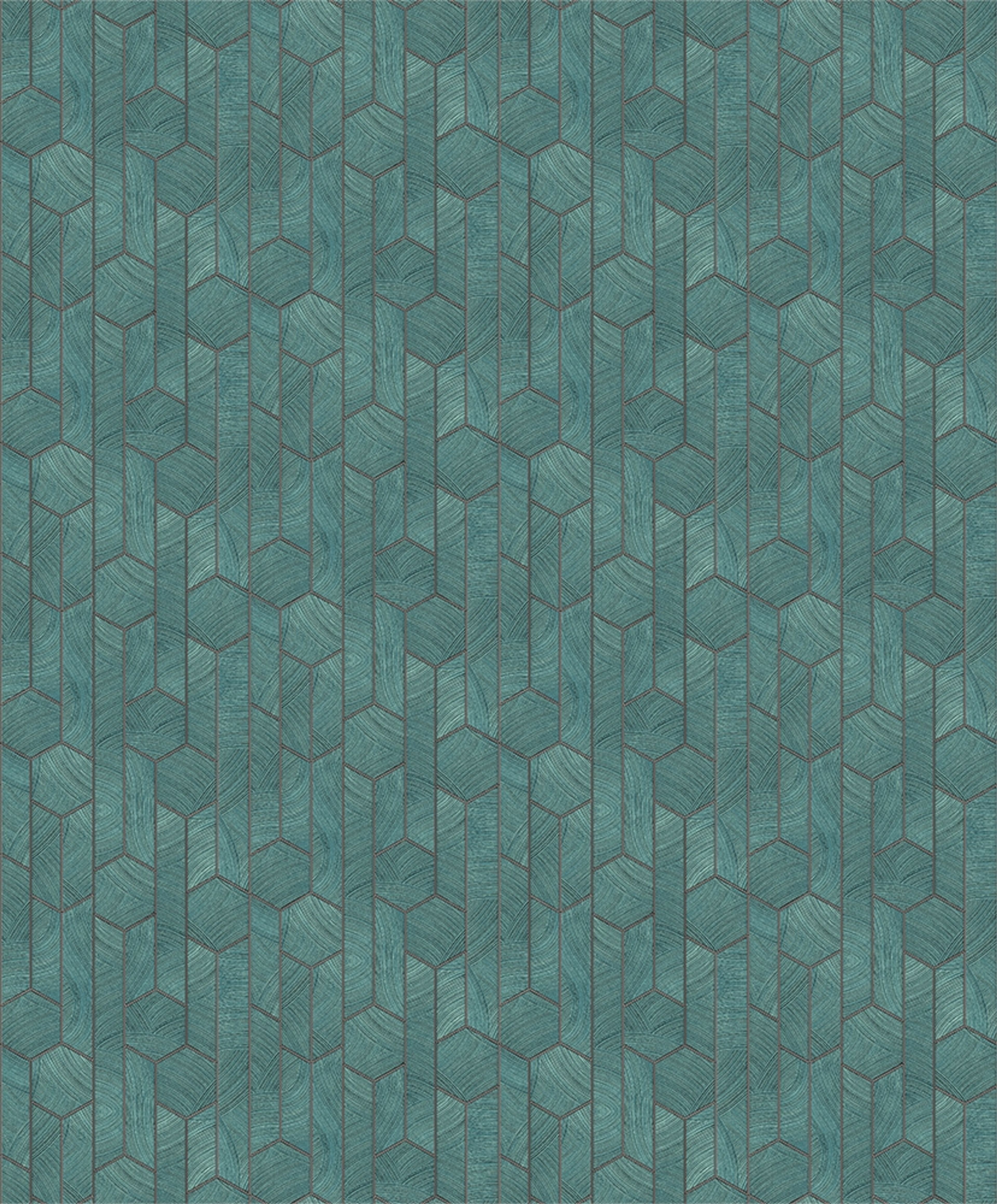 Kantha Teal tapet med geometriskt mönster i turkos. Från kollektionen Summer. Nonwoven-material med rak passning.