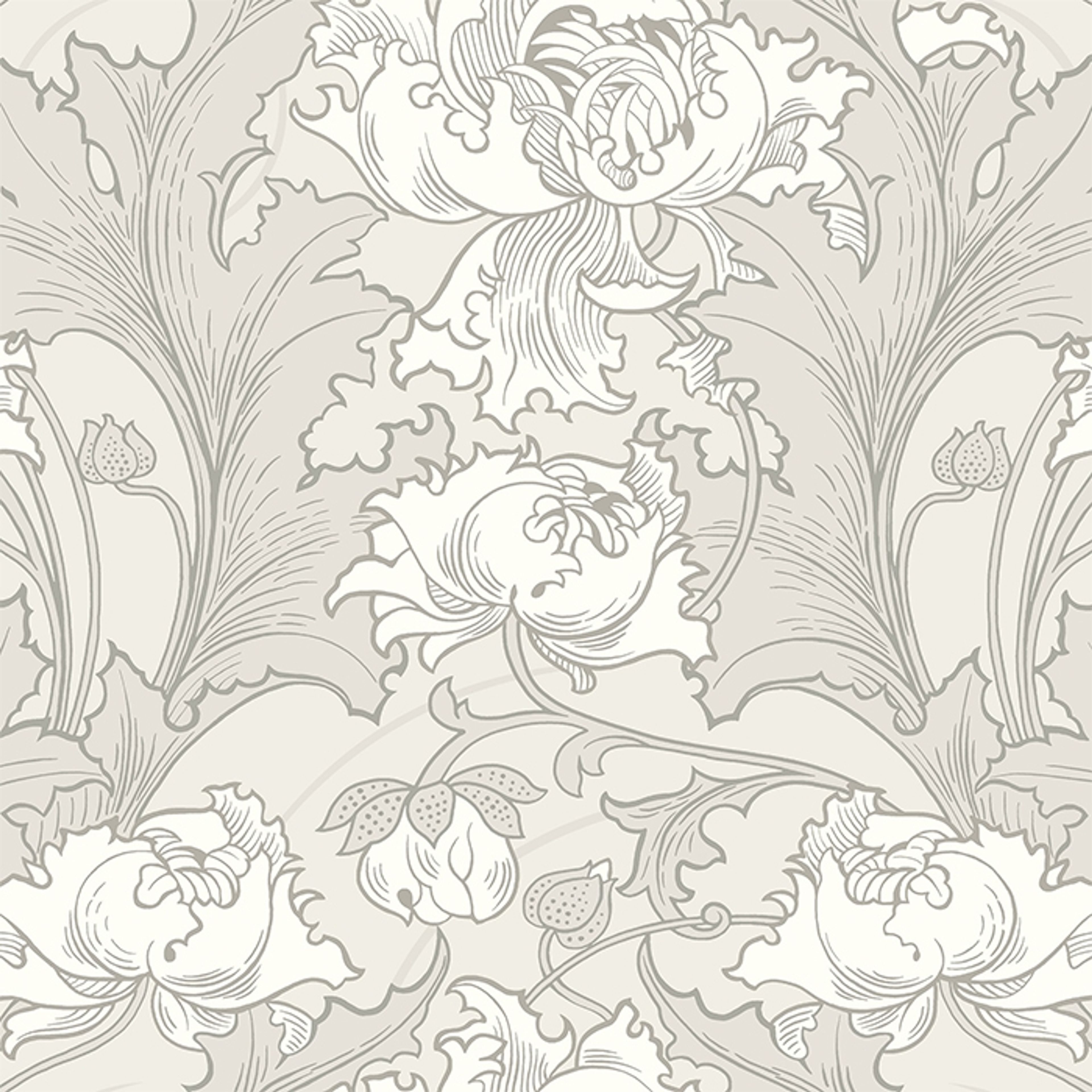 Siri tapet från Boråstapeter med botaniskt mönster i grå och beige. Från kollektionen anno. Nonwoven-material med förskjuten passning. Vintage, city-stil. Passar i sovrum och matsal.