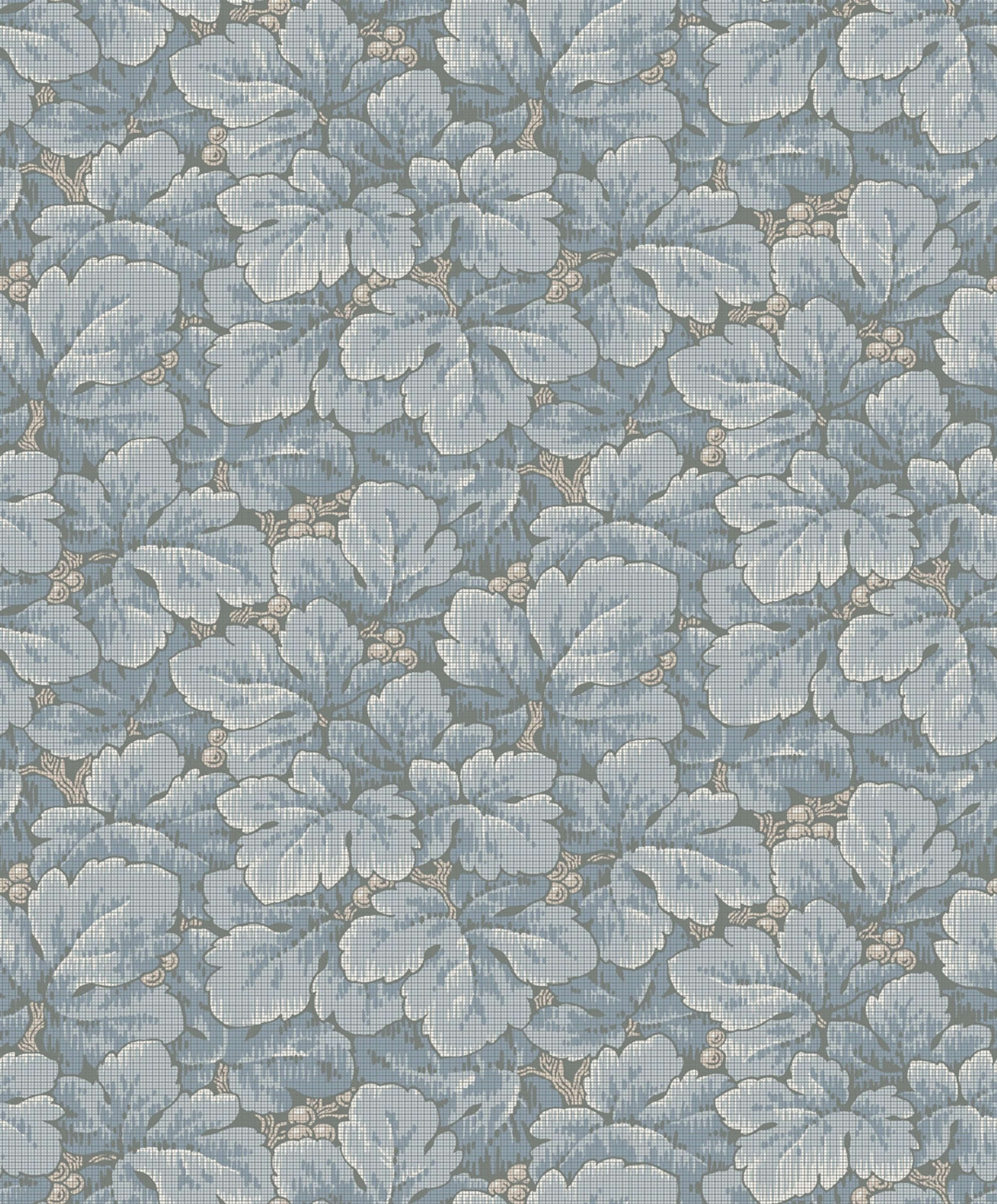Waldemar, blågrå tapet från Boråstapeter med blommigt mönster i grå och blå. Från kollektionen anno. Nonwoven-material med rak passning. Country, city-stil. Passar i sovrum och matsal.