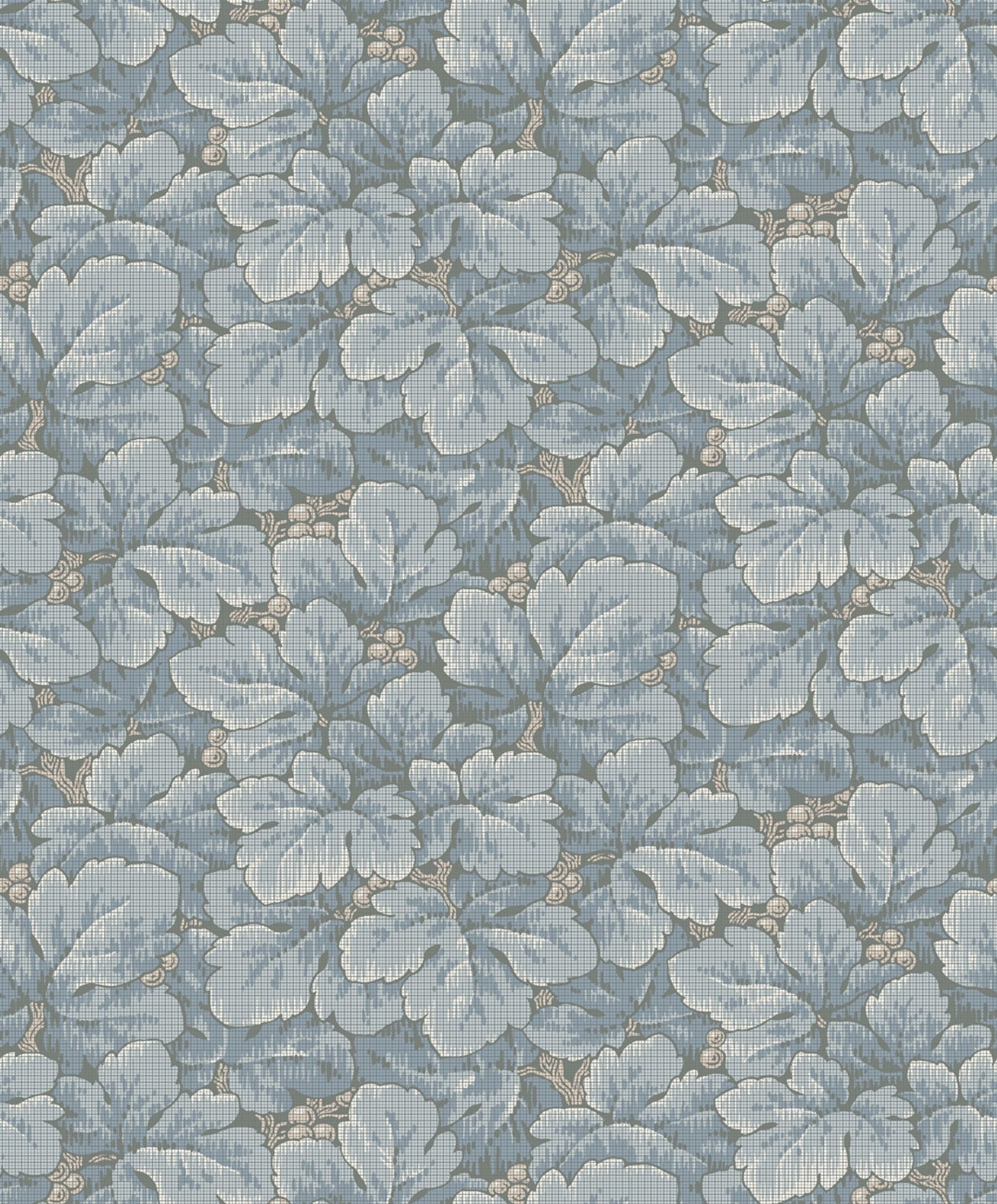 Waldemar, blågrå tapet från Boråstapeter med blommigt mönster i grå och blå. Från kollektionen anno. Nonwoven-material med rak passning. Country, city-stil. Passar i sovrum och matsal.