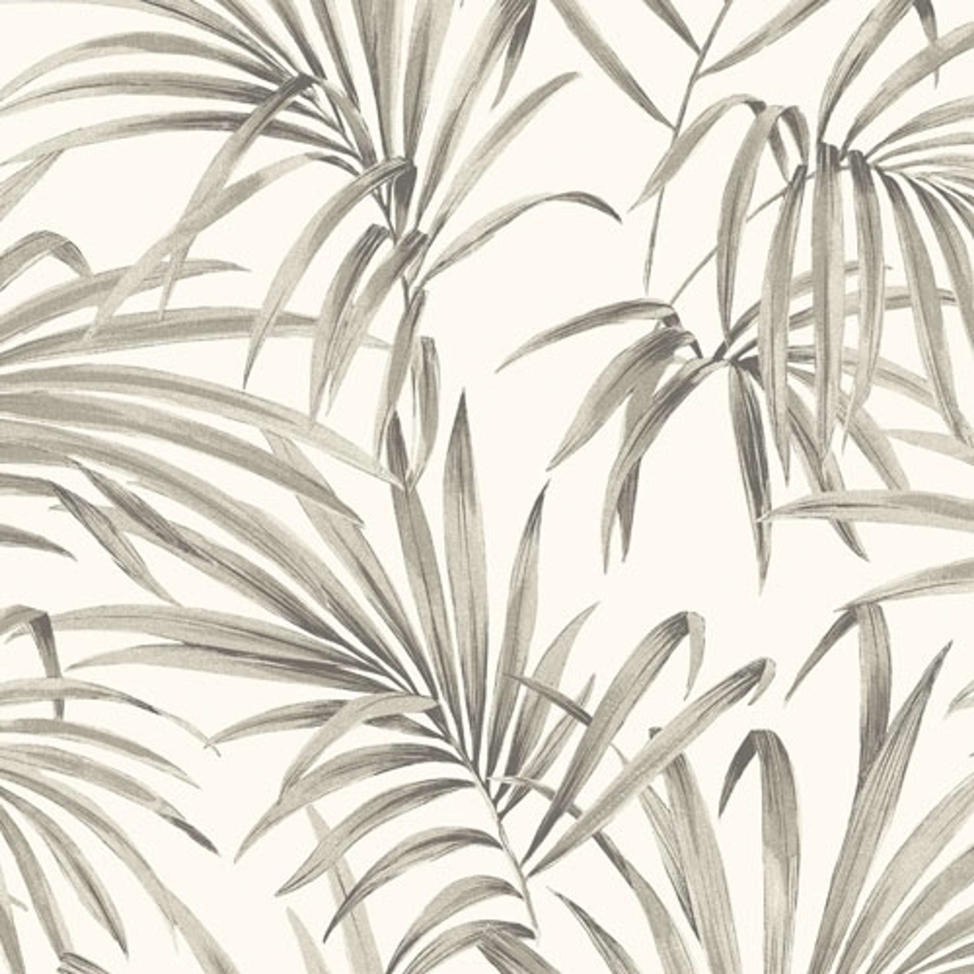 Palm sand tapet med botaniskt mönster i vit. Från kollektionen lotus. Nonwoven-material med förskjuten passning.