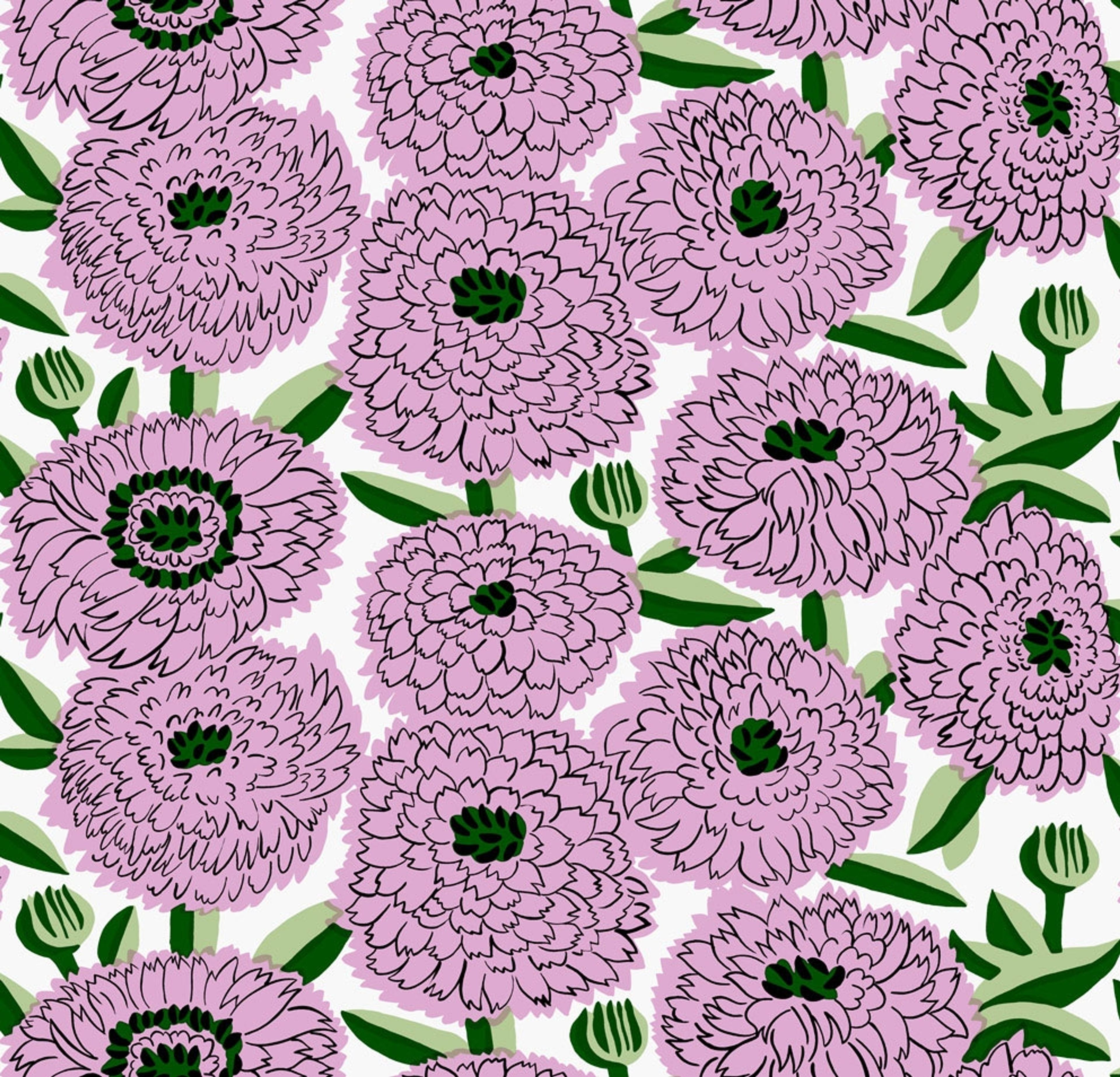 Primavera tapet med blommigt mönster i rosa. Från kollektionen Marimekko 6. Nonwoven-material med förskjuten passning.