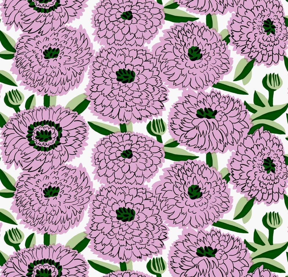 Primavera tapet med blommigt mönster i rosa. Från kollektionen Marimekko 6. Nonwoven-material med förskjuten passning.