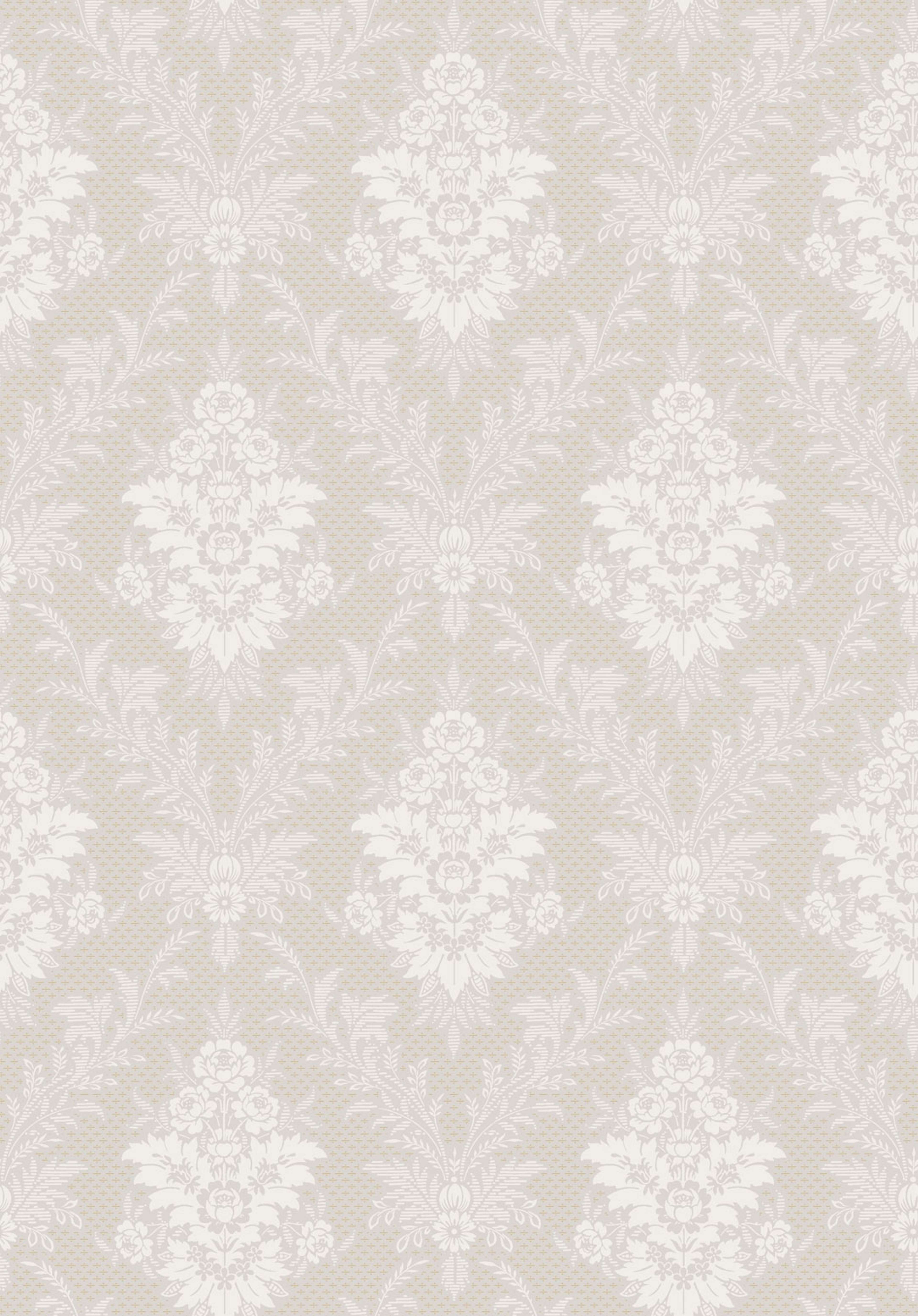 Sofia tapet från Boråstapeter med blommigt mönster i guld och grå. Från kollektionen anno. Nonwoven-material med rak passning. Vintage, lyx-stil. Passar i sovrum och matsal.