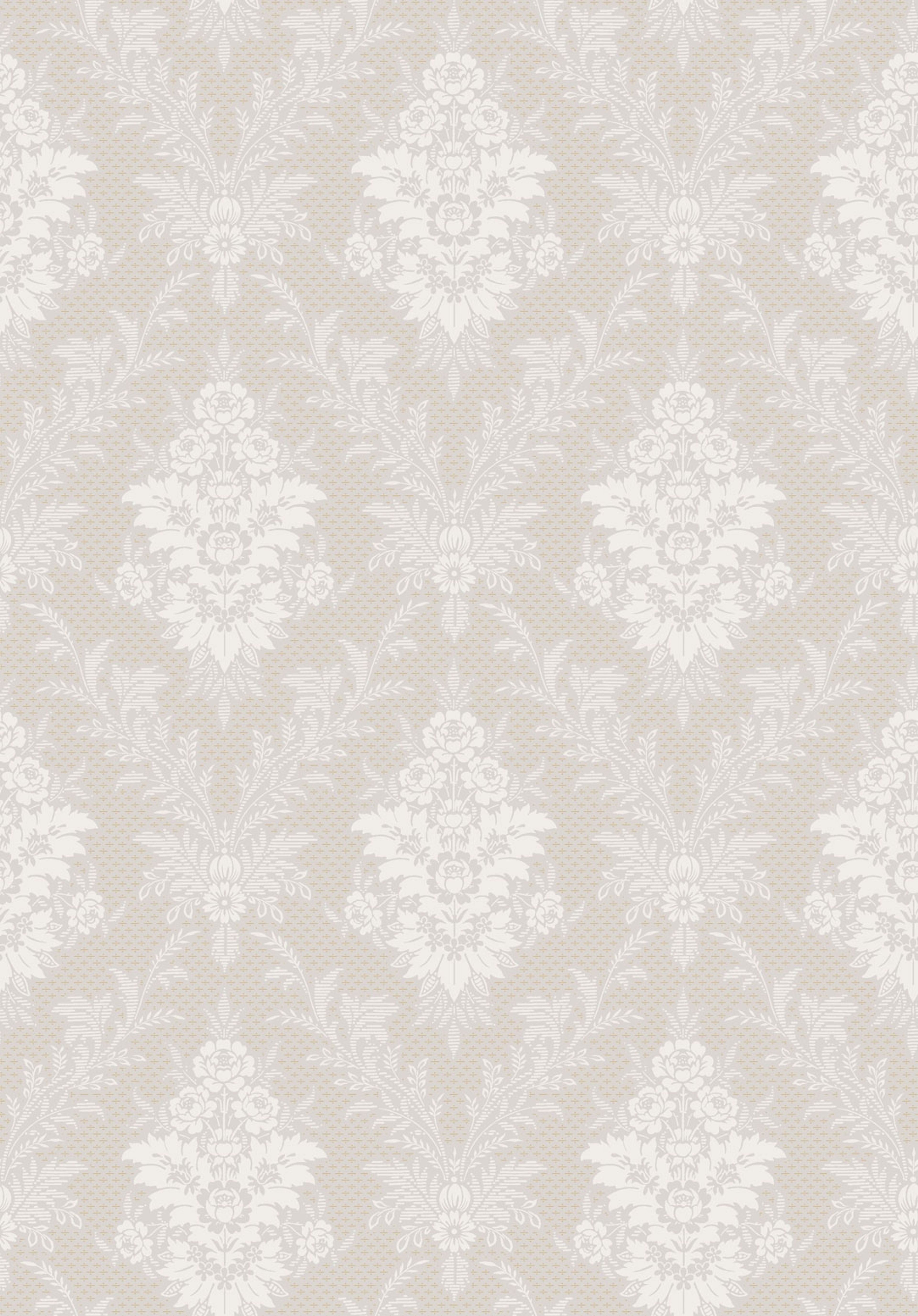 Sofia tapet från Boråstapeter med blommigt mönster i guld och grå. Från kollektionen anno. Nonwoven-material med rak passning. Vintage, lyx-stil. Passar i sovrum och matsal.