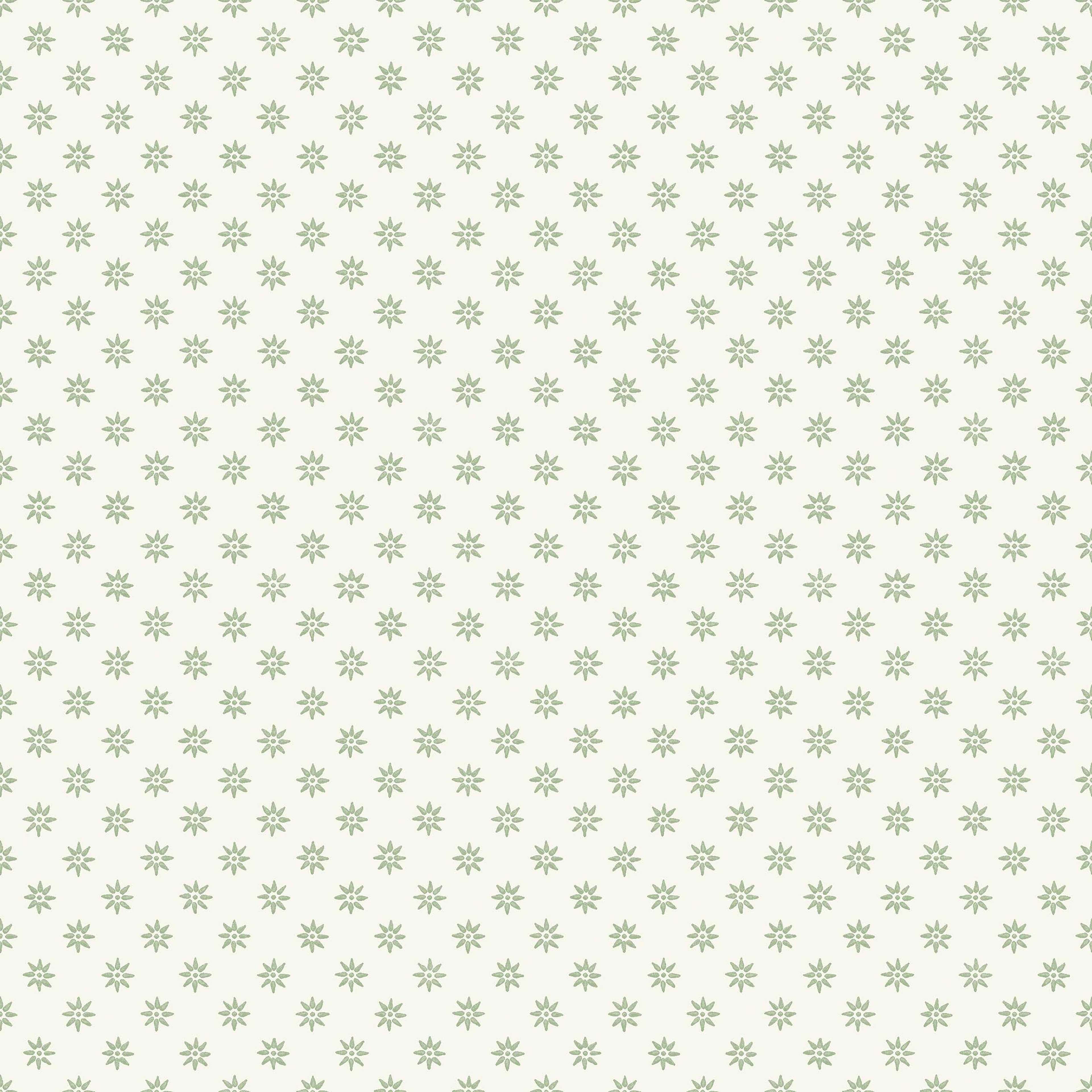 Skogsstjärna grön, tapet tapet med småmönstrat, blommigt mönster i grön. Från kollektionen Nordic Folk. Nonwoven-material med rak passning. Passar i kök.