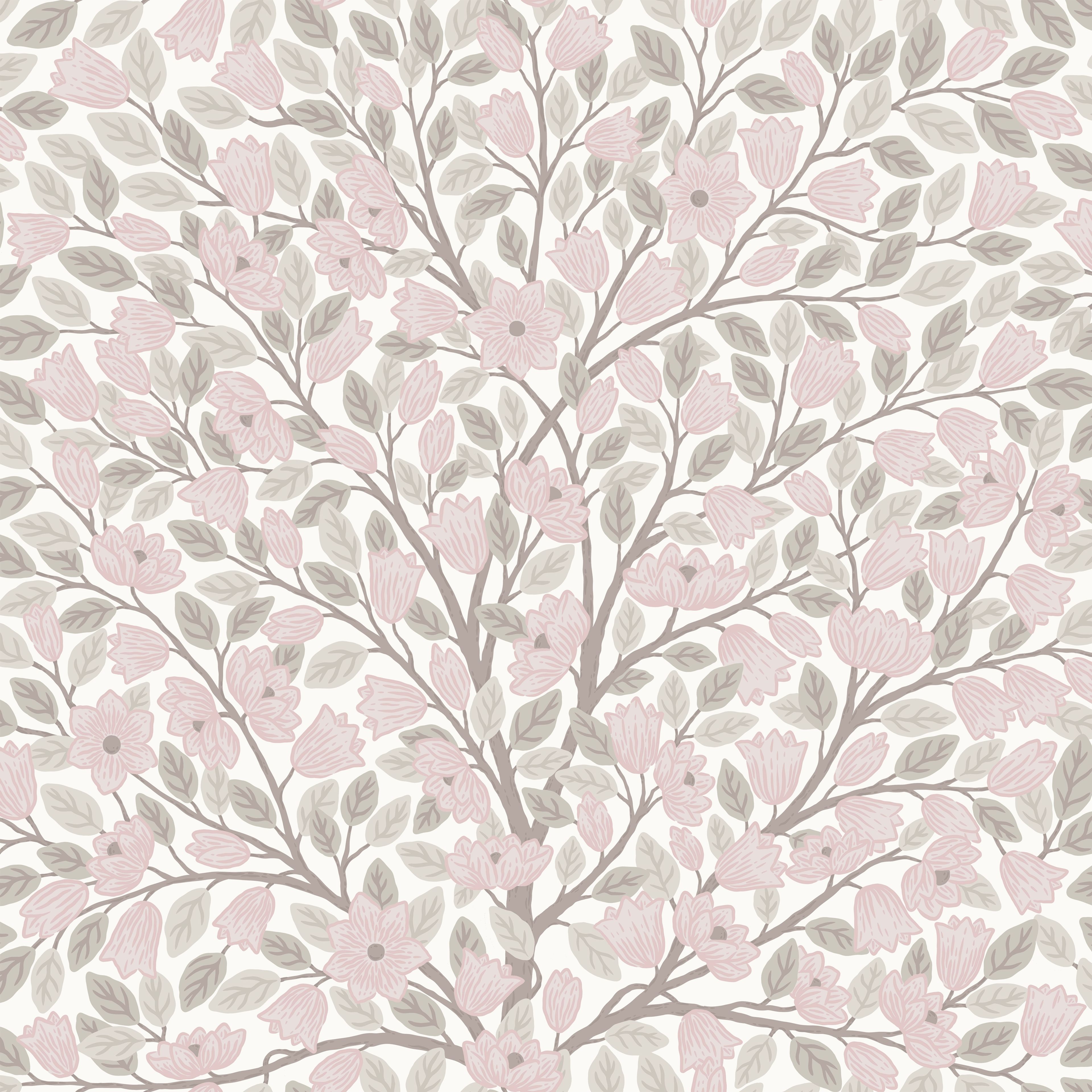 Klara o Tove magnolia rosa, tapet tapet med blommigt mönster i vit. Från kollektionen Klara o Tove. Nonwoven-material med förskjuten passning. Passar i vardagsrum, sovrum och hall.