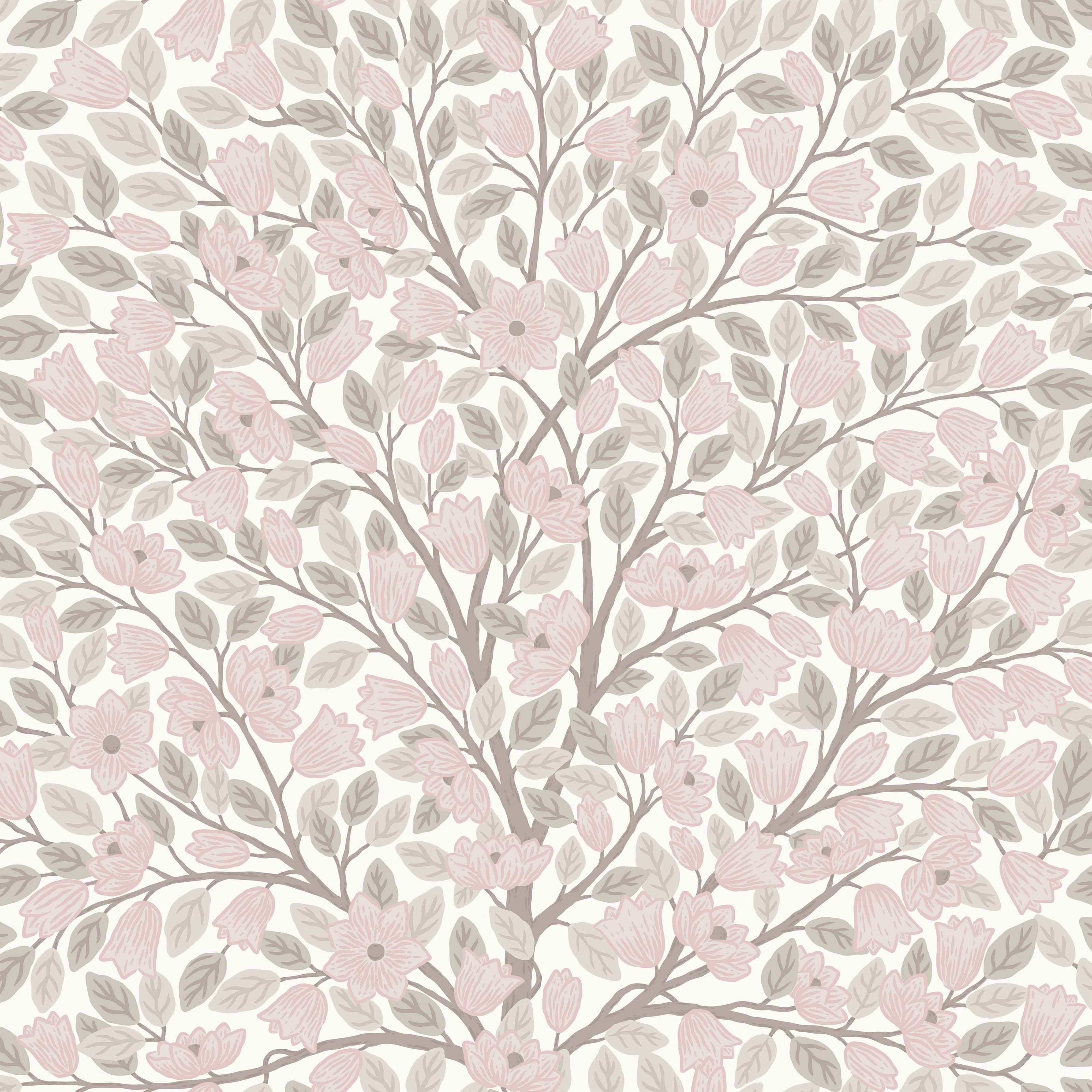Klara o Tove magnolia rosa, tapet tapet med blommigt mönster i vit. Från kollektionen Klara o Tove. Nonwoven-material med förskjuten passning. Passar i vardagsrum, sovrum och hall.