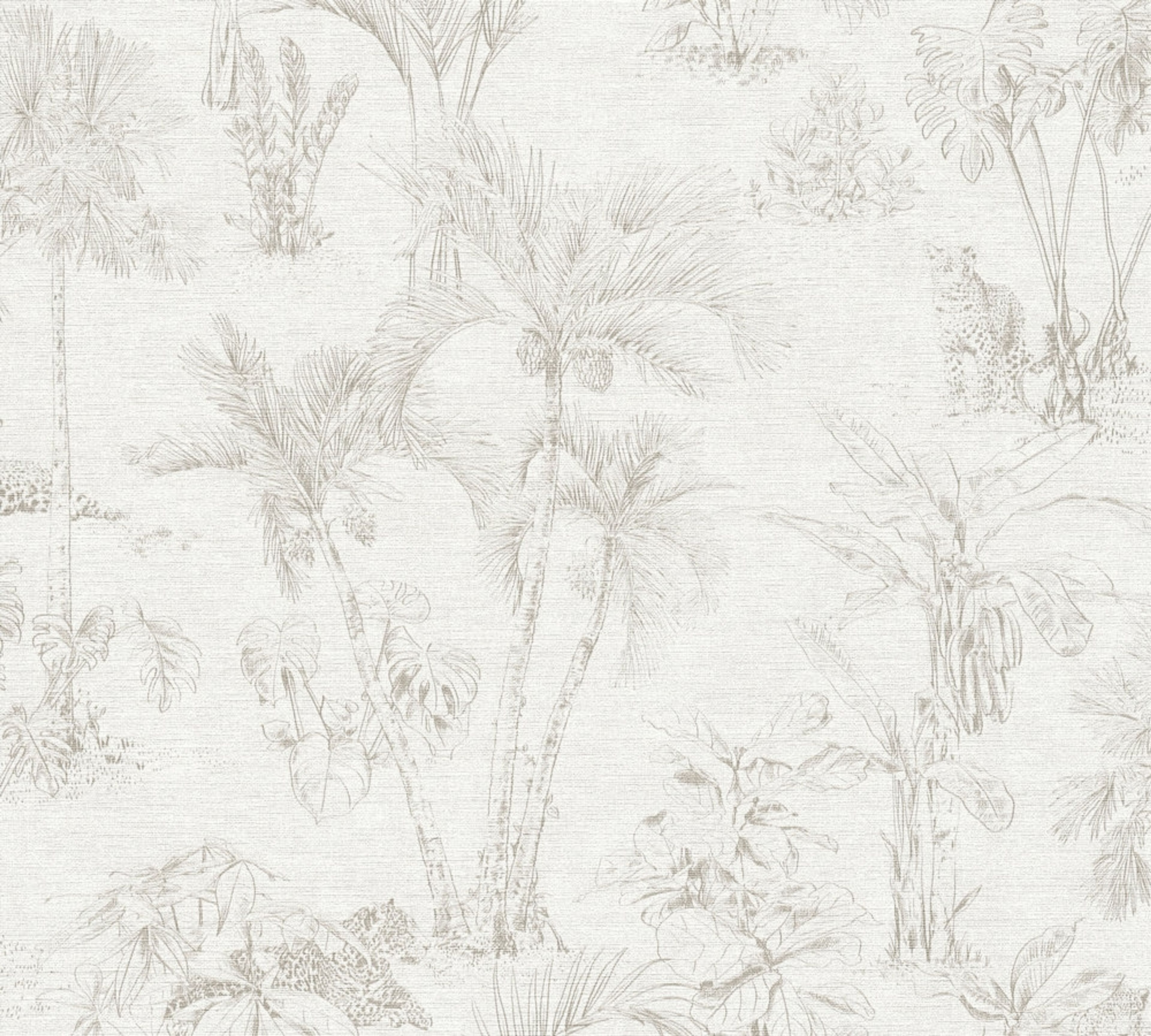 Aruba Palmtrees tapet med djur mönster i beige. Från kollektionen Aruba. Nonwoven-material med förskjuten passning. Passar i vardagsrum och matsal.