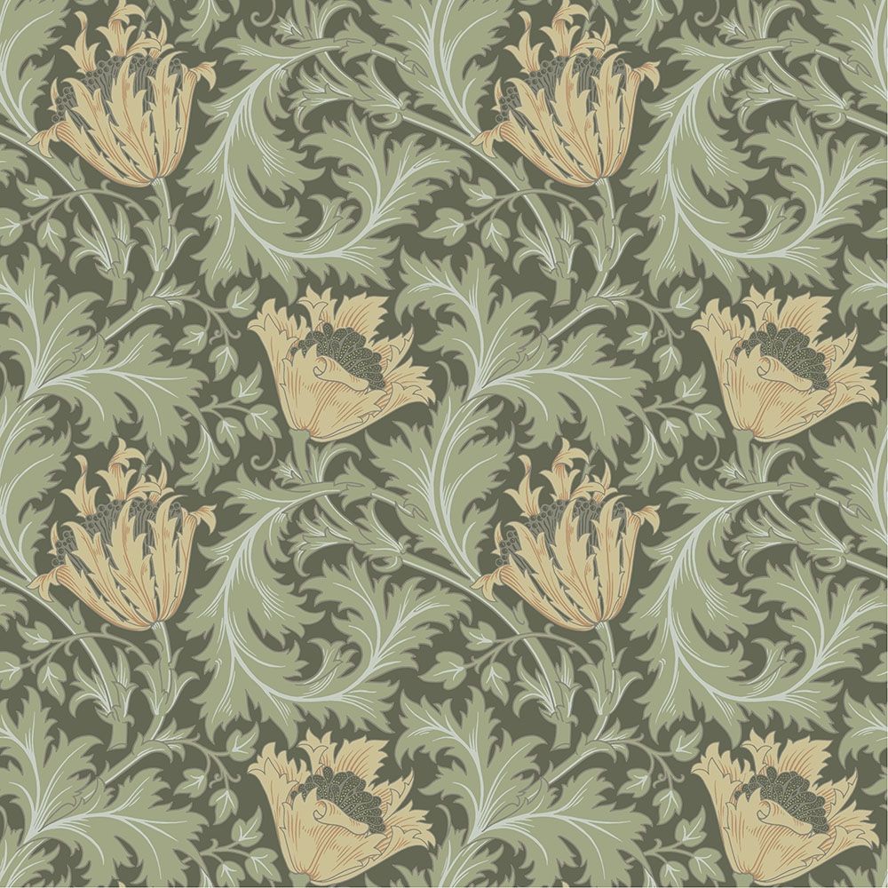 Anemone - W. Morris, grön tapet tapet från Midbec med botaniskt, blommigt mönster i grön. Från kollektionen Hidden Treasures vol 1. Nonwoven-material med rak passning.