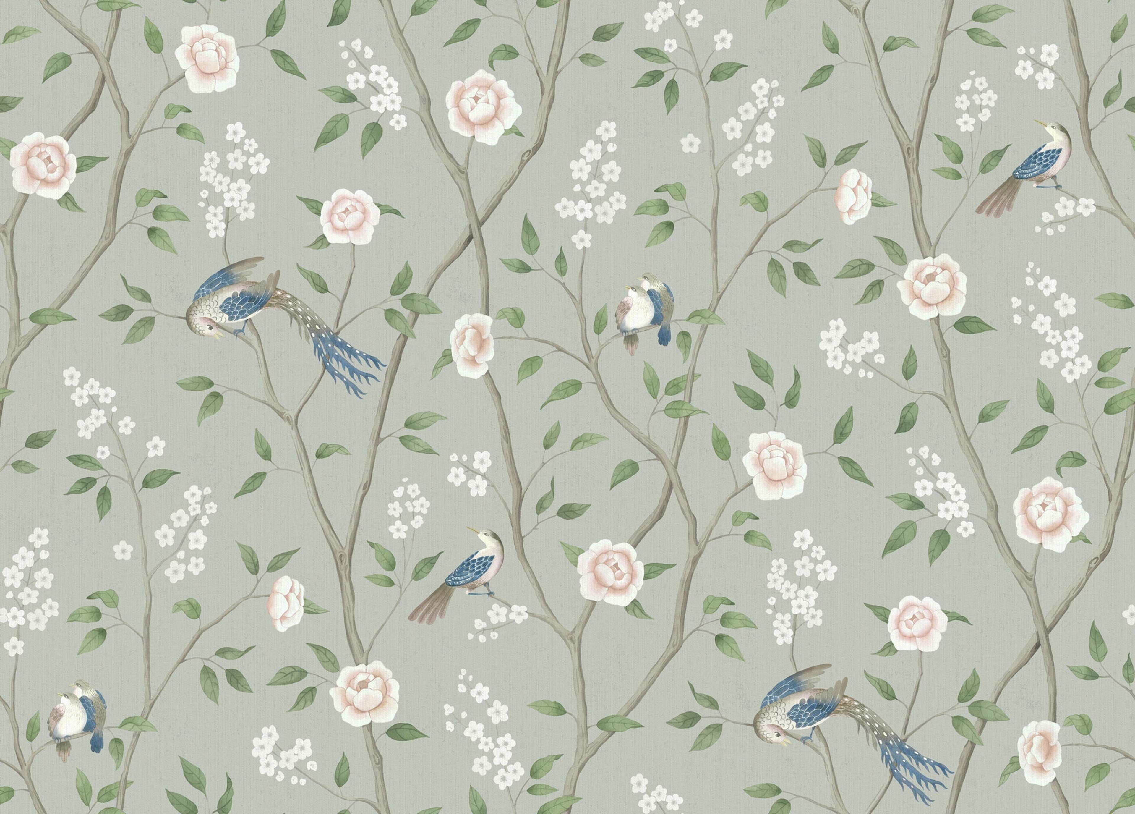 Paradise Birds tapet tapet från Boråstapeter med djur, blommigt mönster i turkos. Från kollektionen Dreamy Escape. Nonwoven-material med förskjuten passning. City-stil. Passar i vardagsrum och matsal.
