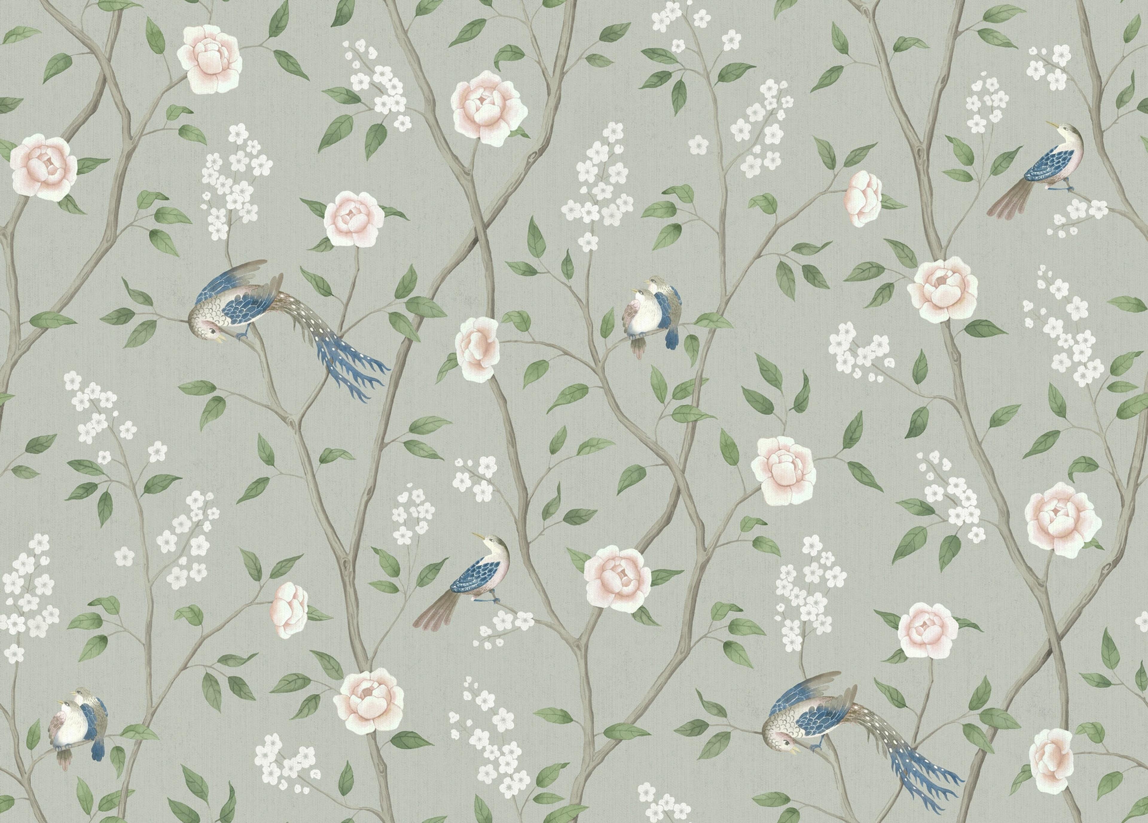 Paradise Birds tapet tapet från Boråstapeter med djur, blommigt mönster i turkos. Från kollektionen Dreamy Escape. Nonwoven-material med förskjuten passning. City-stil. Passar i vardagsrum och matsal.