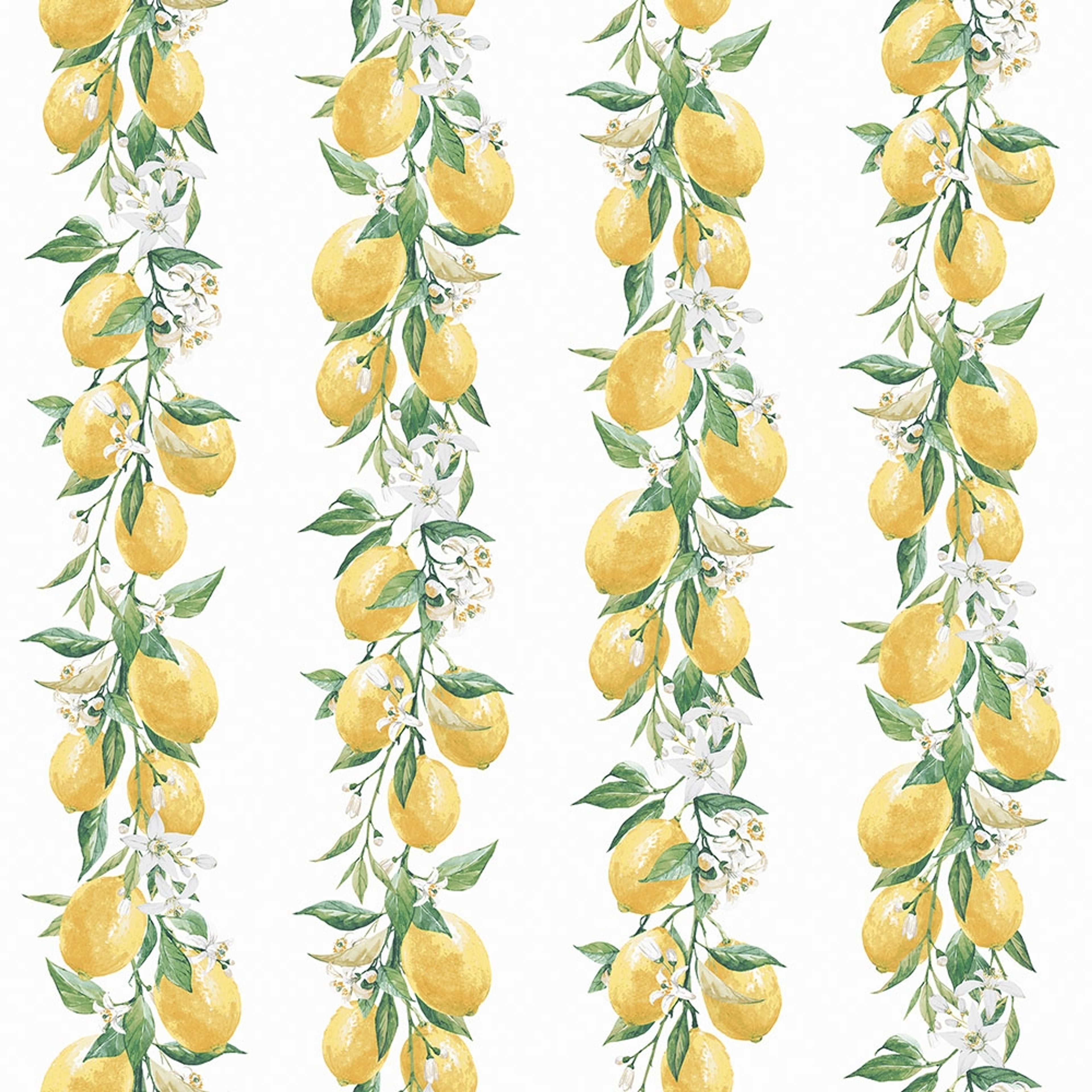 Lemon Stripe tapet med botaniskt mönster i grön. Från kollektionen Just Kitchens. Nonwoven-material.