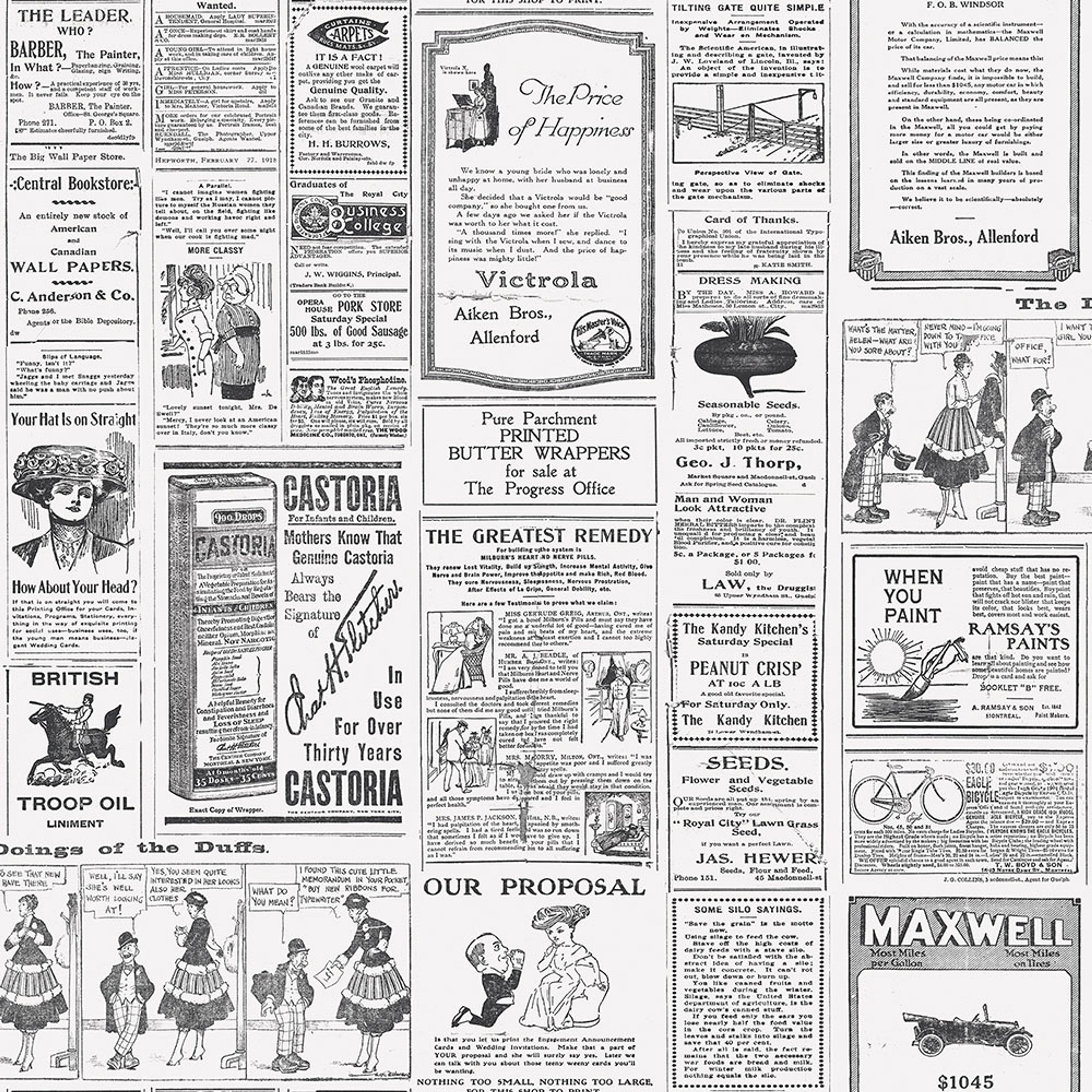 Newspaper tapet med text mönster i svart och beige. Från kollektionen Just Kitchens. Nonwoven-material med förskjuten passning.