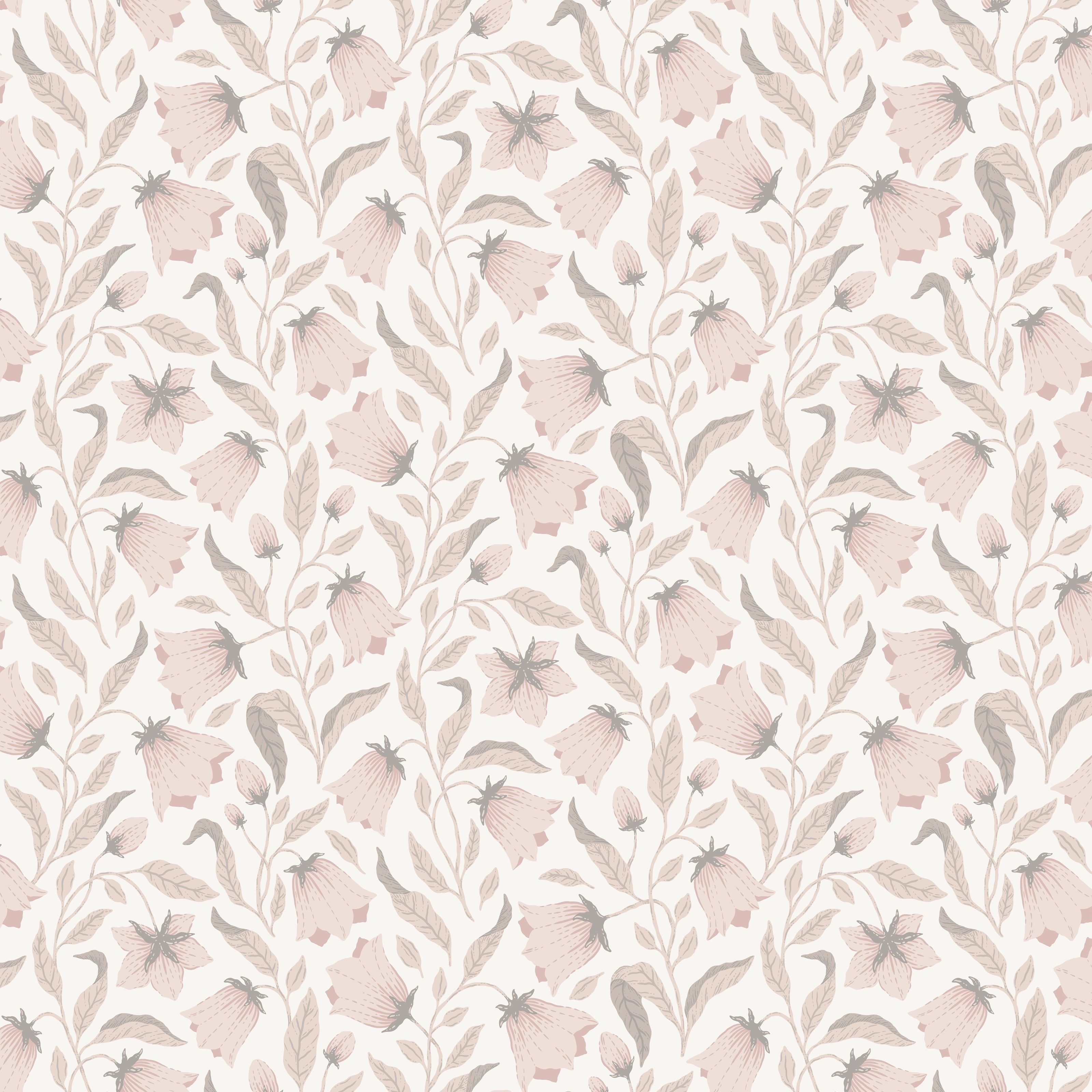 Klara o Tove blåklocka rosa, tapet tapet med blommigt mönster i vit. Från kollektionen Klara o Tove. Nonwoven-material med rak passning. Passar i vardagsrum, sovrum och hall.