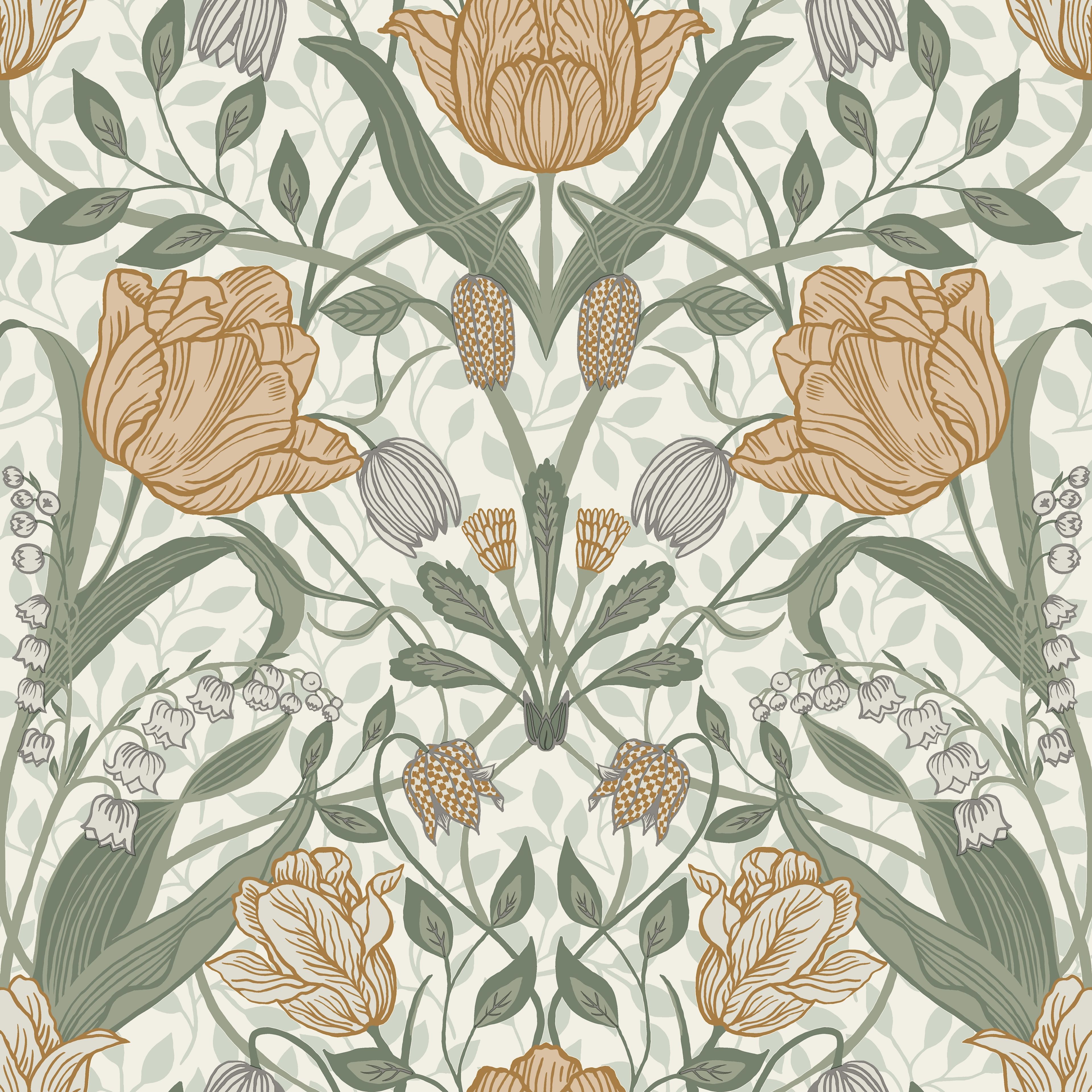 Filippa, beige tapet från Midbec med blommigt mönster i beige. Från kollektionen Apelviken. Nonwoven-material med rak passning.