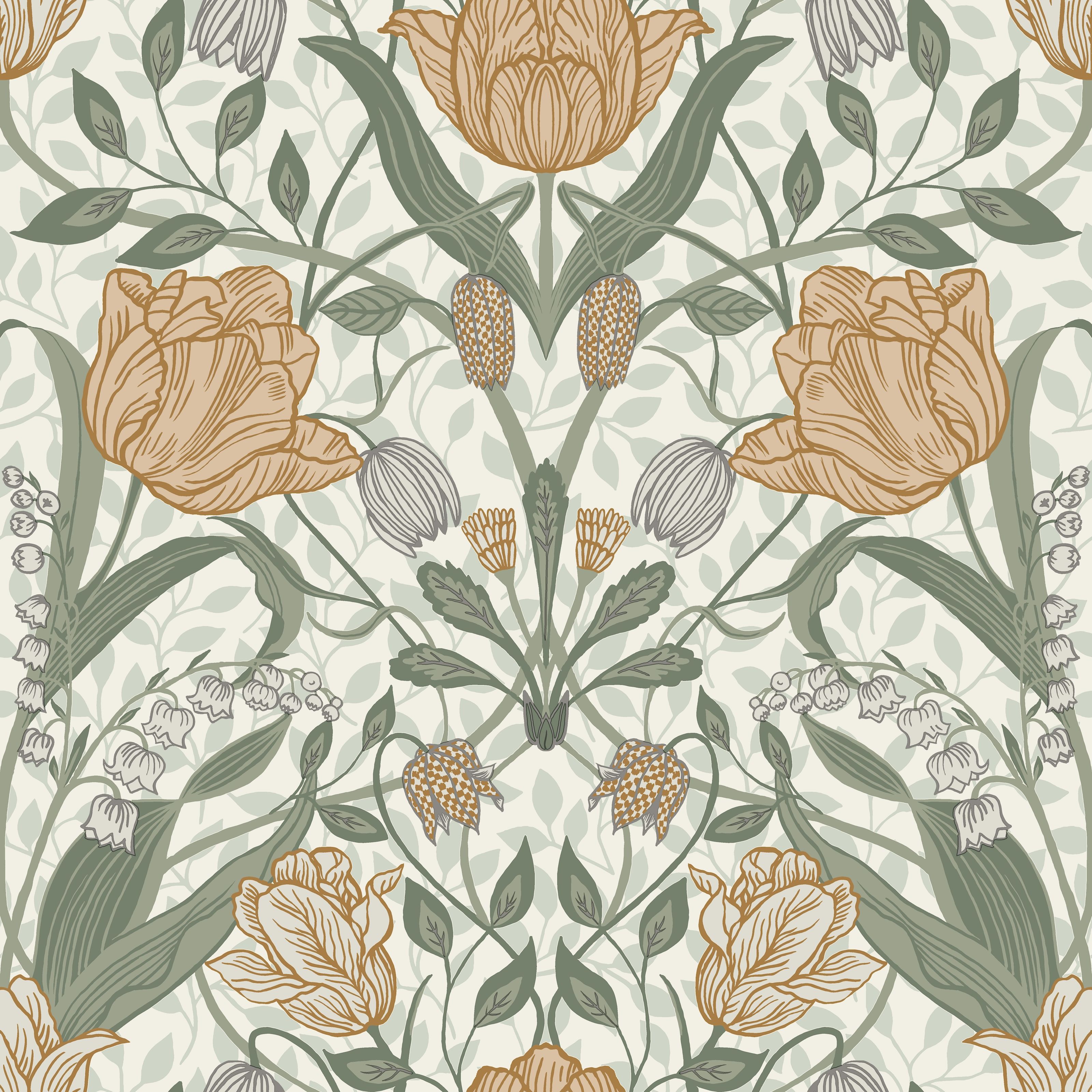 Filippa, beige tapet från Midbec med blommigt mönster i beige. Från kollektionen Apelviken. Nonwoven-material med rak passning.