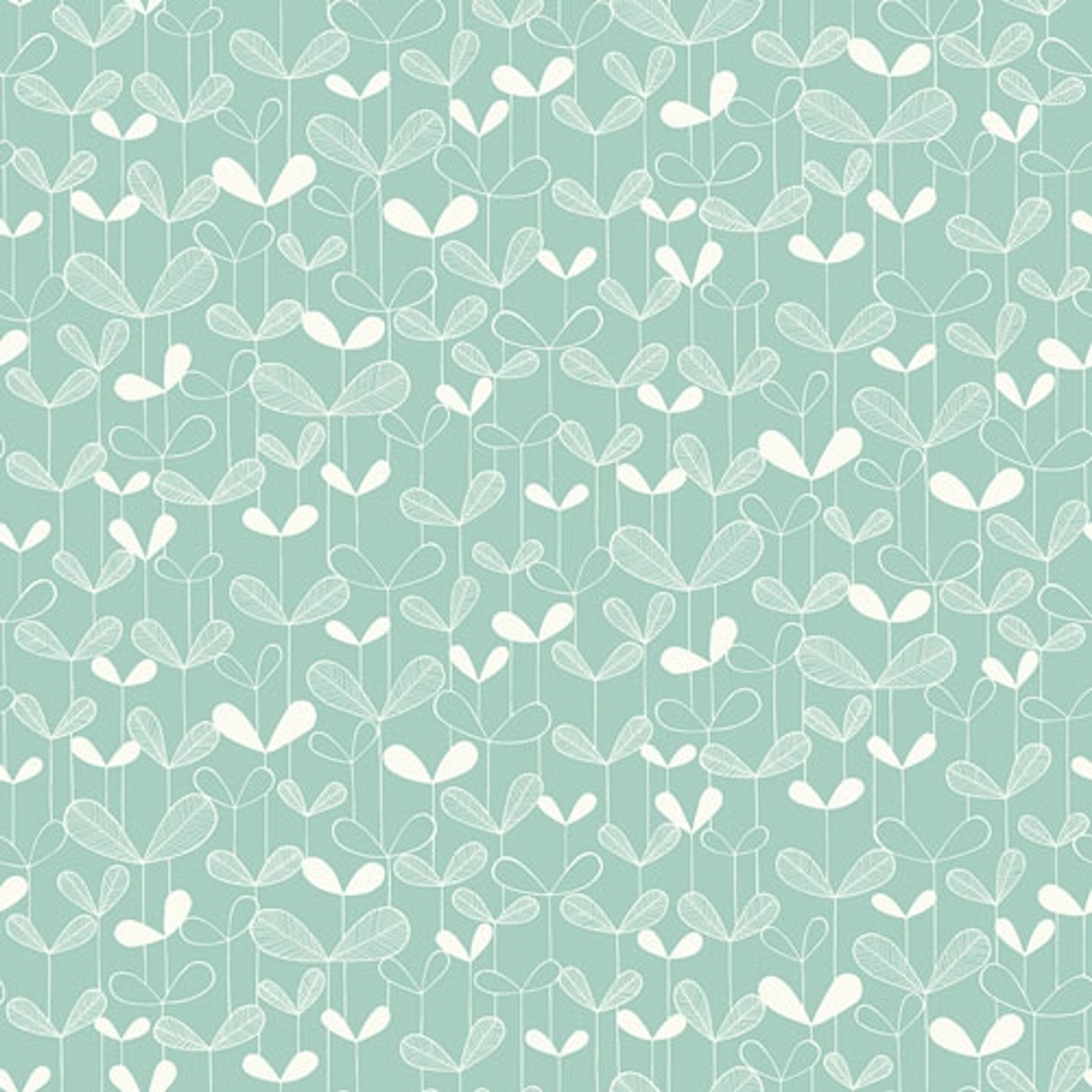 Saplings Pale Aqua tapet från Midbec med botaniskt, retro mönster i turkos. Från kollektionen Kinfolk. Nonwoven-material med förskjuten passning.