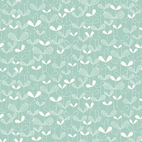 Saplings Pale Aqua tapet från Midbec med botaniskt, retro mönster i turkos. Från kollektionen Kinfolk. Nonwoven-material med förskjuten passning.