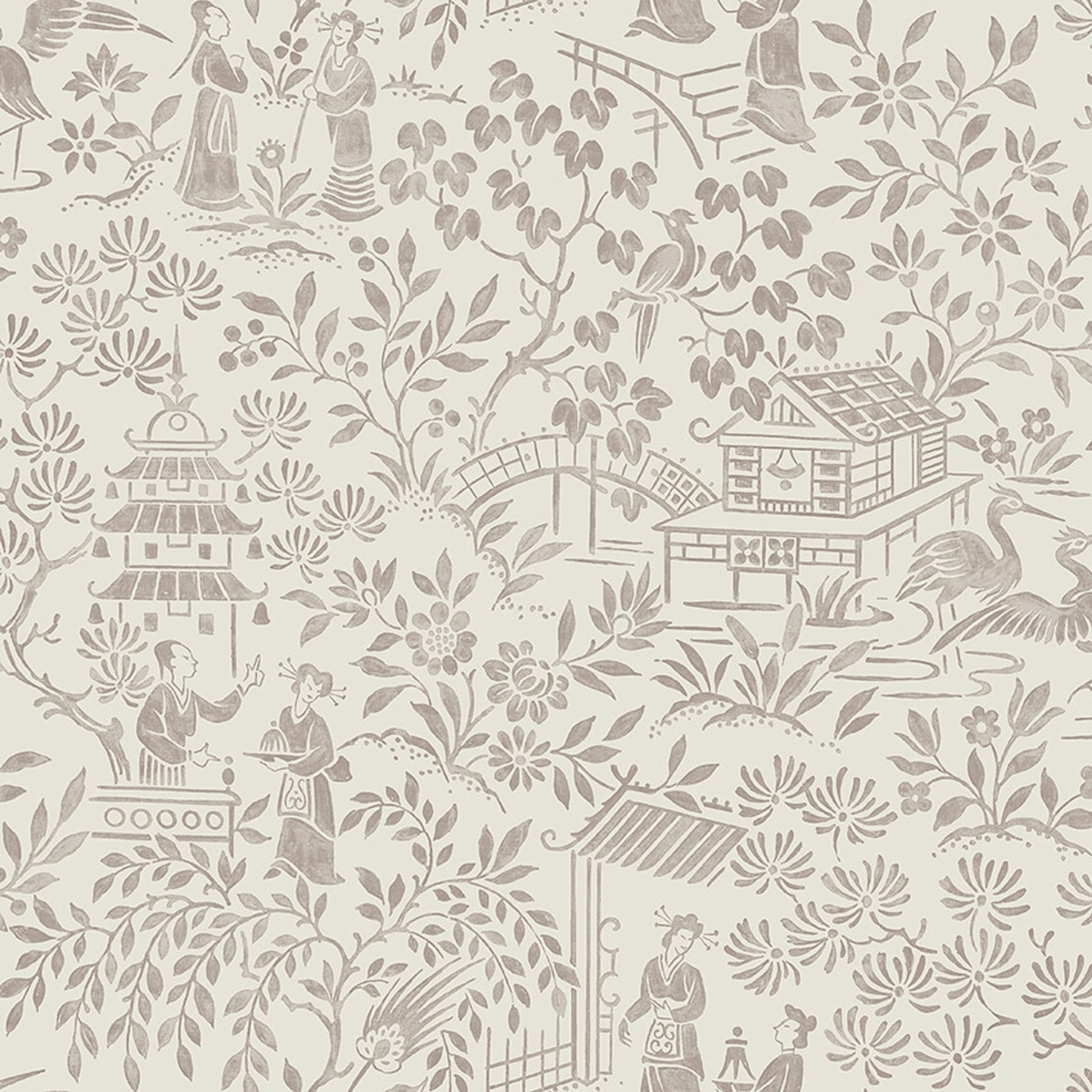 Oriental Garden tapet tapet med botaniskt mönster i beige. Från kollektionen Dreamy Escape. Nonwoven-material med förskjuten passning. Passar i vardagsrum och matsal.