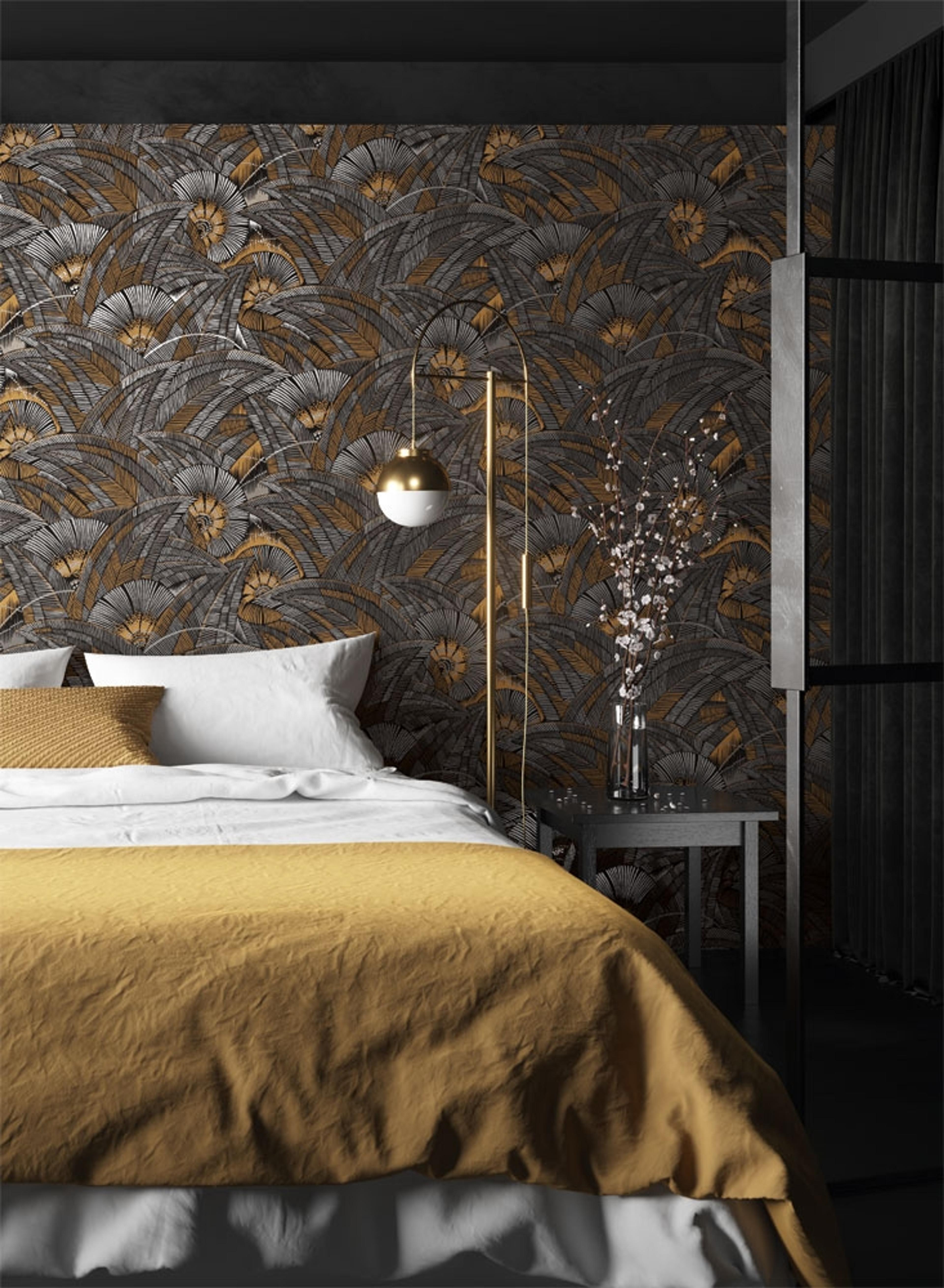 Bali Bamboo tapet tapet från Midbec med botaniskt mönster i svart. Från kollektionen Tribute. Nonwoven-material med förskjuten passning. Passar i vardagsrum, matsal och hall.