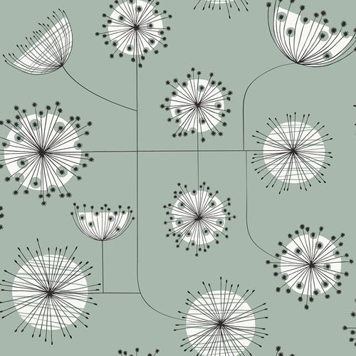 Dandelion Mobile Ashness tapet från Midbec med blommigt, retro mönster i grå. Från kollektionen Kinfolk. Nonwoven-material med förskjuten passning.