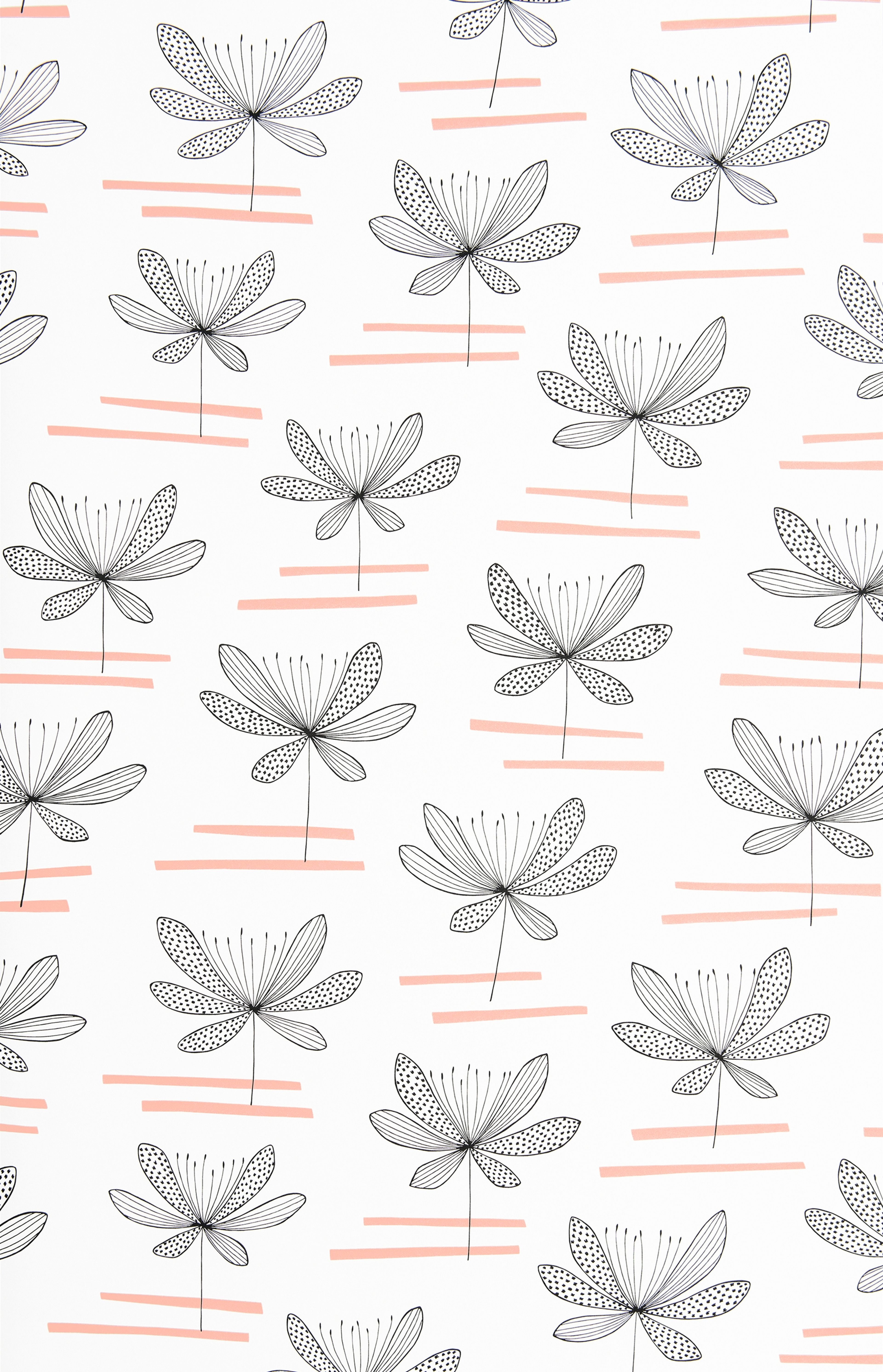 Water Lily tapet från Midbec med blommigt mönster i vit och rosa. Från kollektionen Seven Sisters. Nonwoven-material med förskjuten passning.