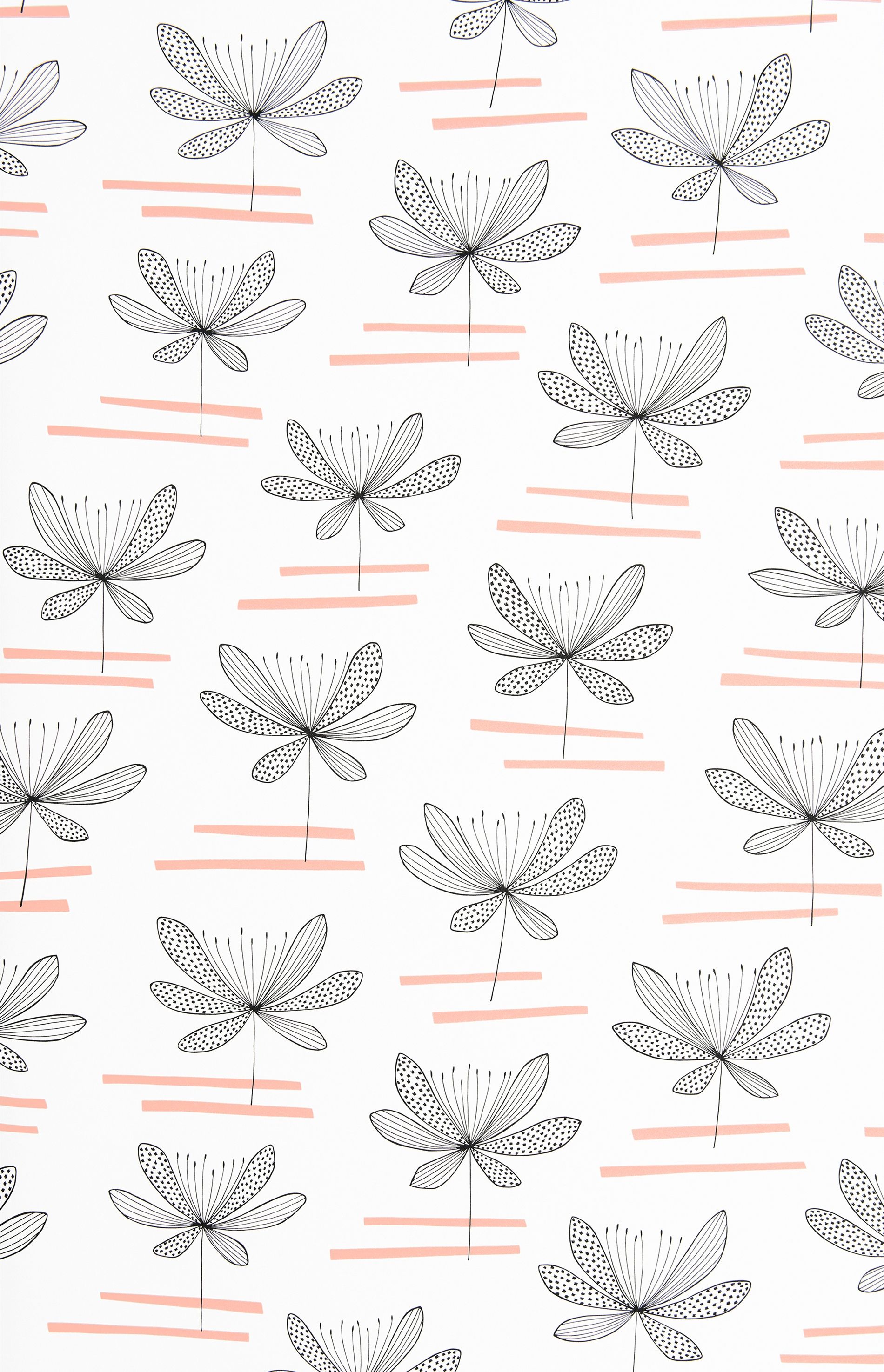 Water Lily tapet från Midbec med blommigt mönster i vit och rosa. Från kollektionen Seven Sisters. Nonwoven-material med förskjuten passning.