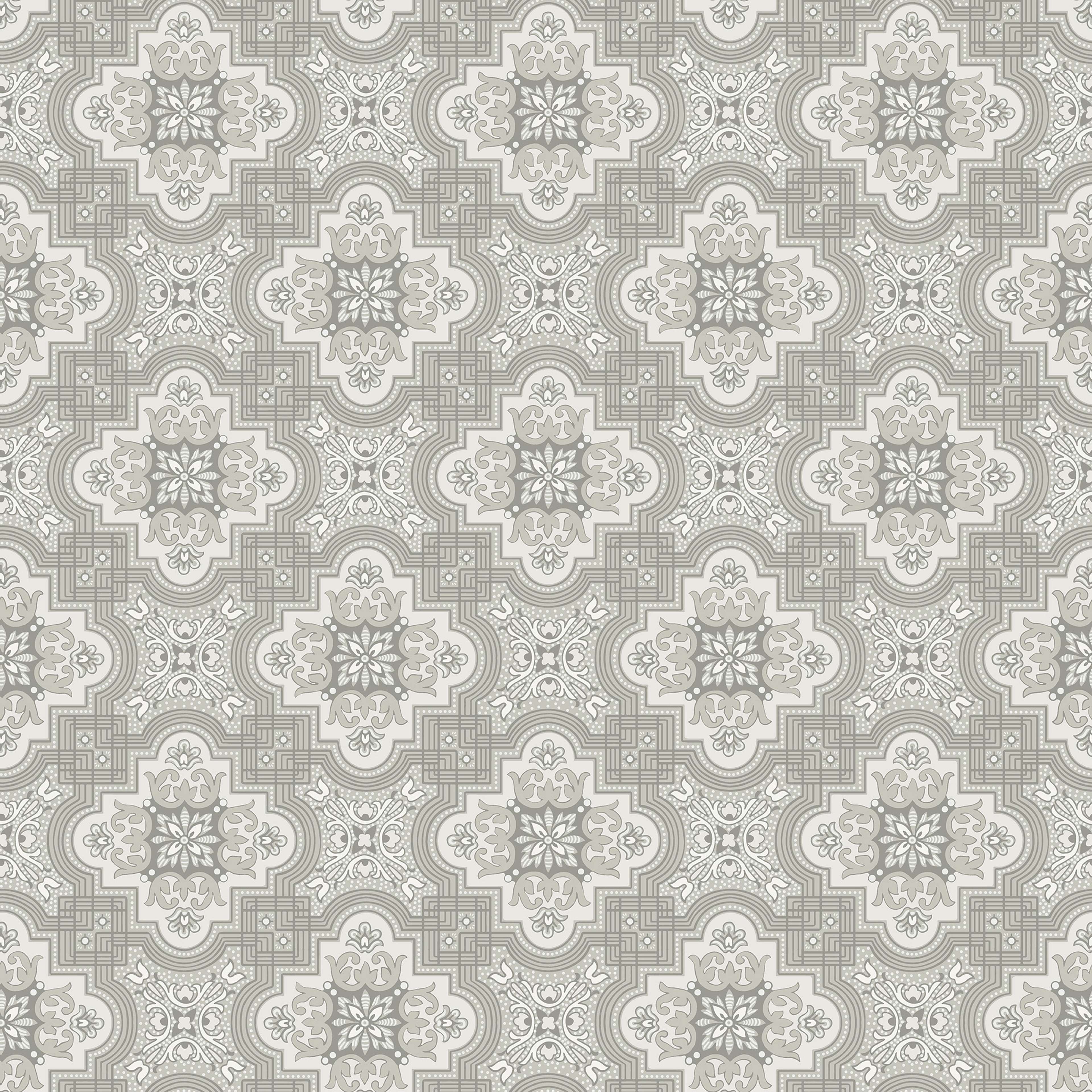 Alnön Ljusgrå tapet med geometriskt mönster i grå. Från kollektionen Gammalsvenska klassiker 1850–1950. Nonwoven-material med rak passning. Passar i vardagsrum och matsal.