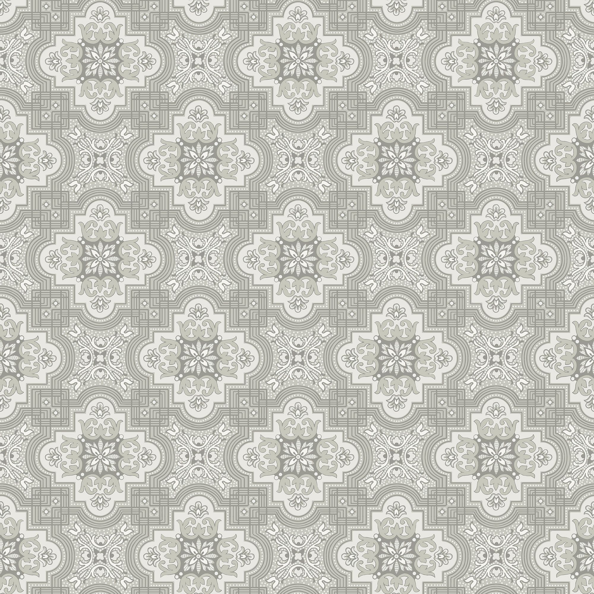 Alnön Ljusgrå tapet med geometriskt mönster i grå. Från kollektionen Gammalsvenska klassiker 1850–1950. Nonwoven-material med rak passning. Passar i vardagsrum och matsal.