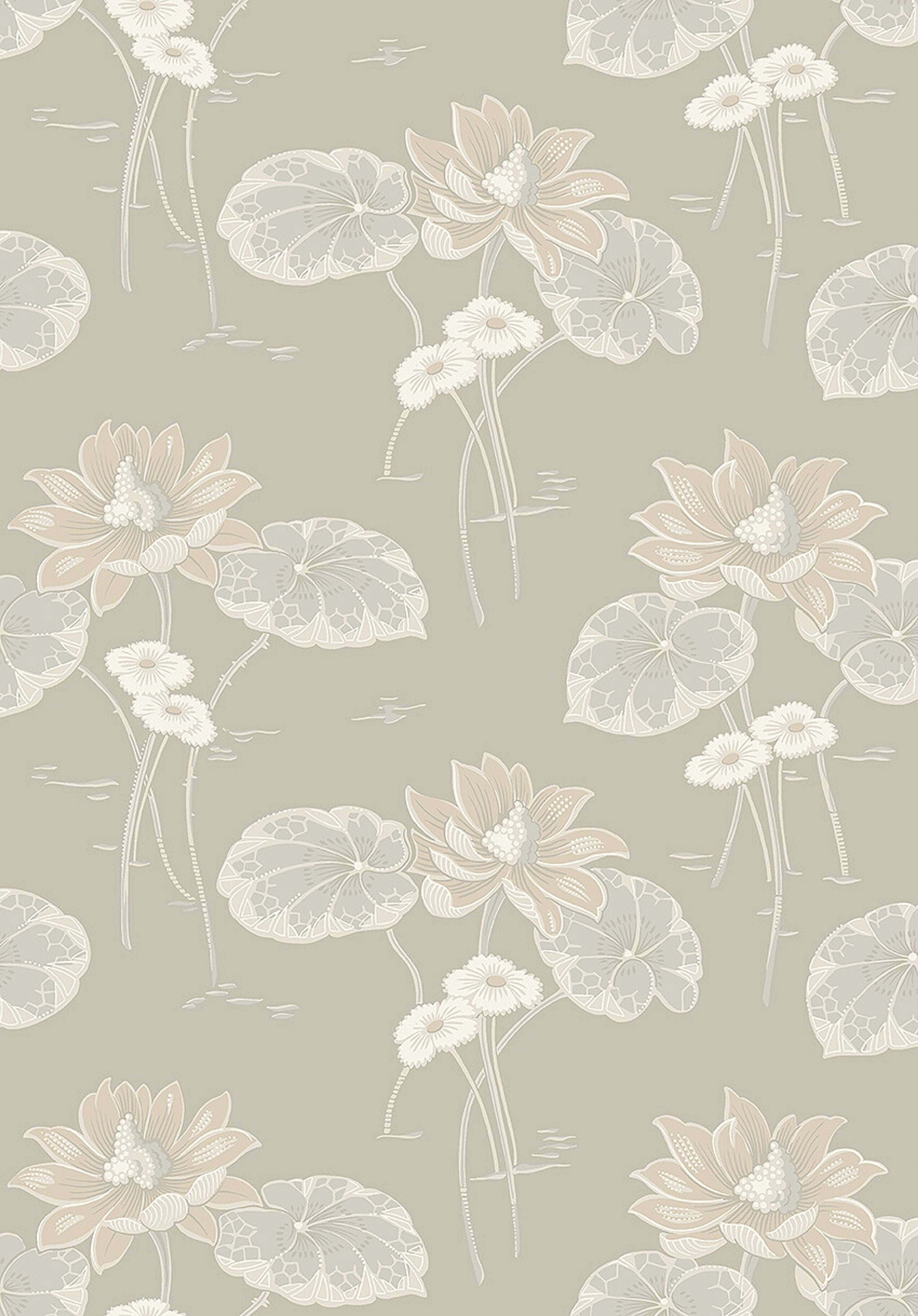 Haga tapet med blommigt mönster i grå. Från kollektionen Alla Tiders Hus. Nonwoven-material med förskjuten passning. Passar i vardagsrum, matsal och kök.
